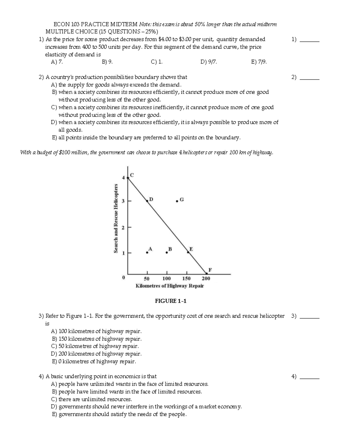 Practicemidterm 1 - mid term - 1) ECON 103 PRACTICE MIDTERM Note: this ...