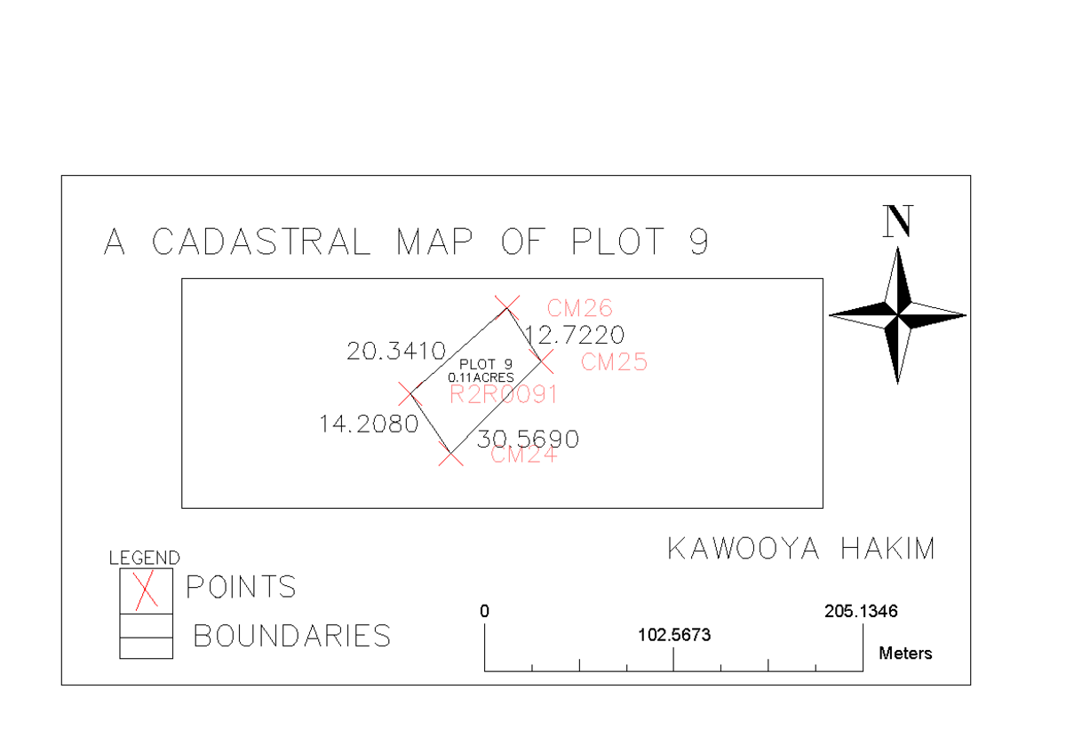 PLOT 9 - surveyed plot - Land Surveying and Geomatics - N Meters 0 102 ...
