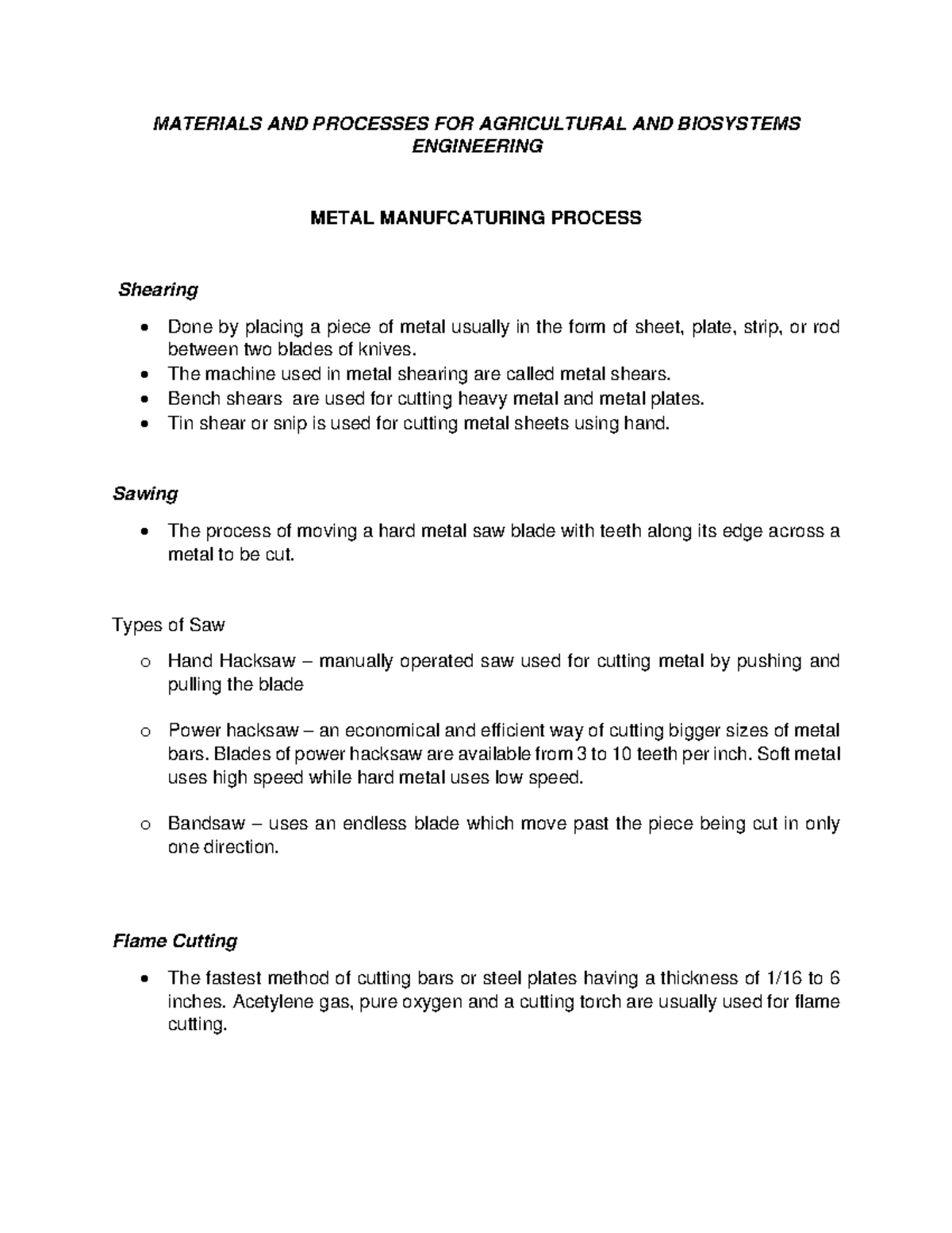Materials AND Processes FOR Agricultural AND Biosystems Engineering
