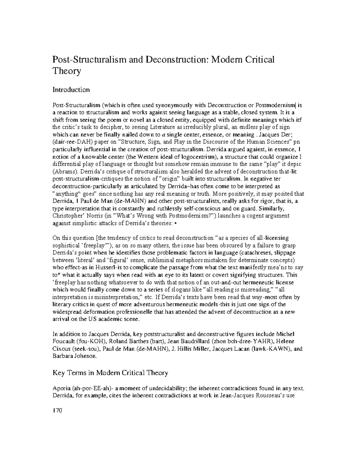 25 Post Structuralism and Deconstruction, Modern Critical Theory Post