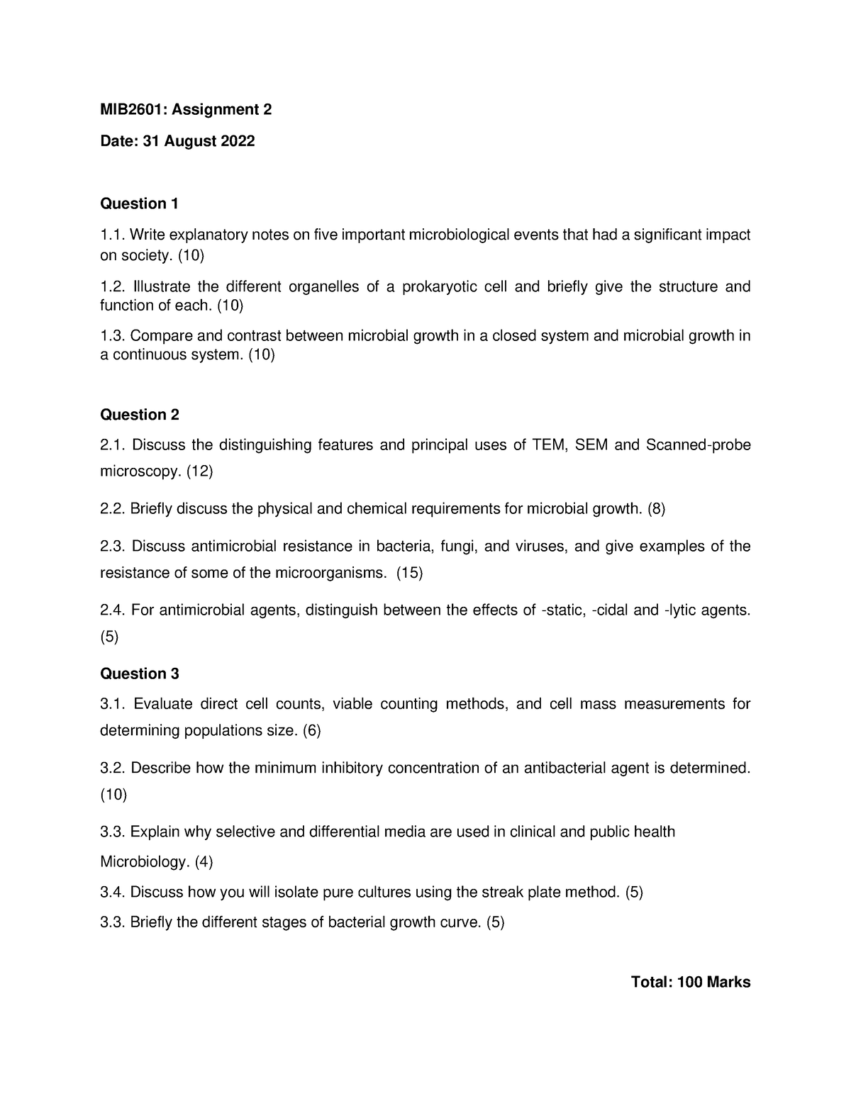 MIB2601, Assignment 2, August 2022 - MIB2601: Assignment 2 Date: 31 ...