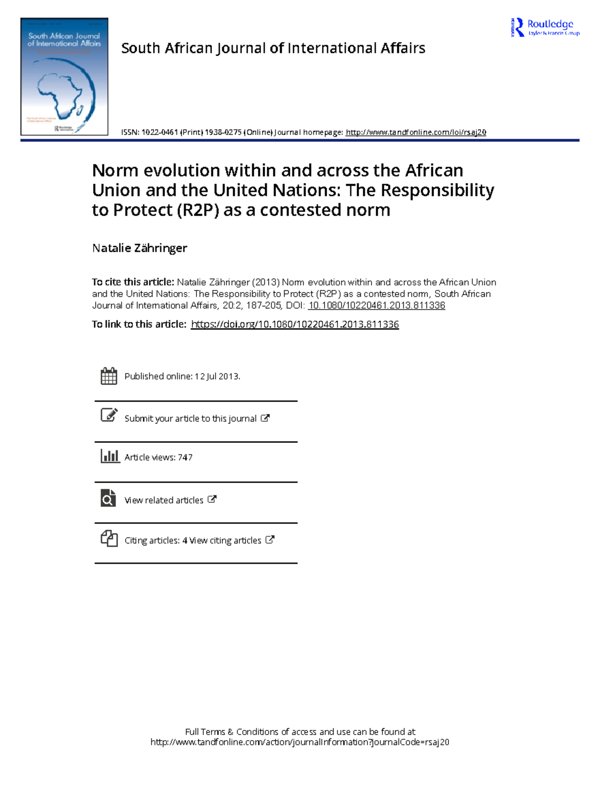 Zahringer+2013 +R2P+across+the+AU+and+the+UN - Full Terms & Conditions ...