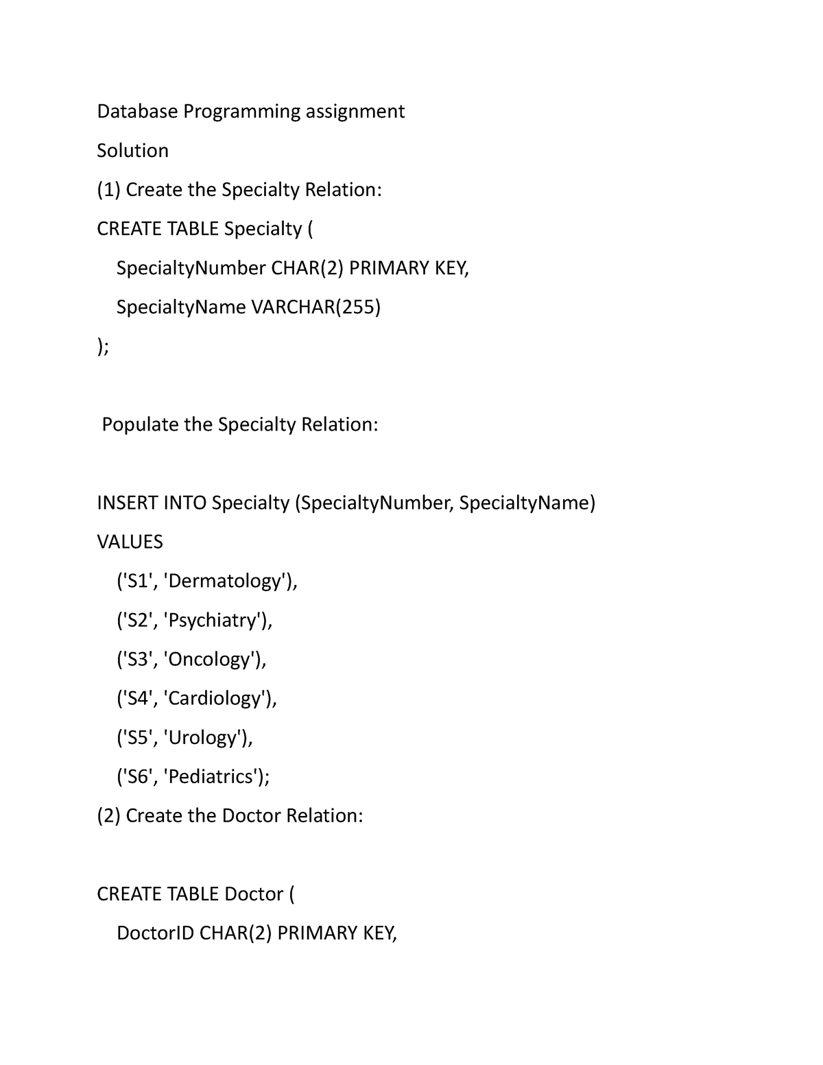 database assignment example