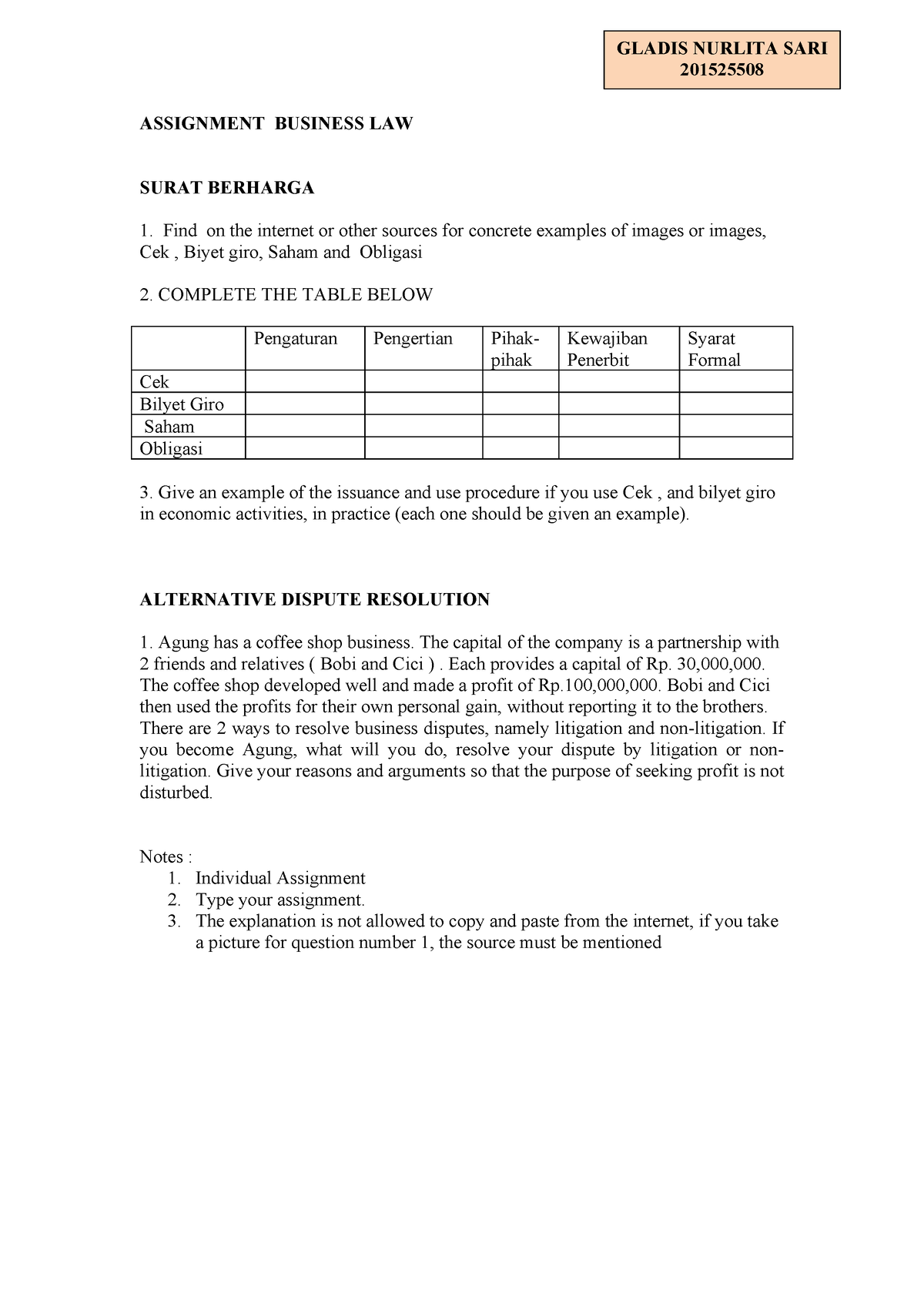 Assignment 15 Business Law - ASSIGNMENT BUSINESS LAW SURAT BERHARGA ...