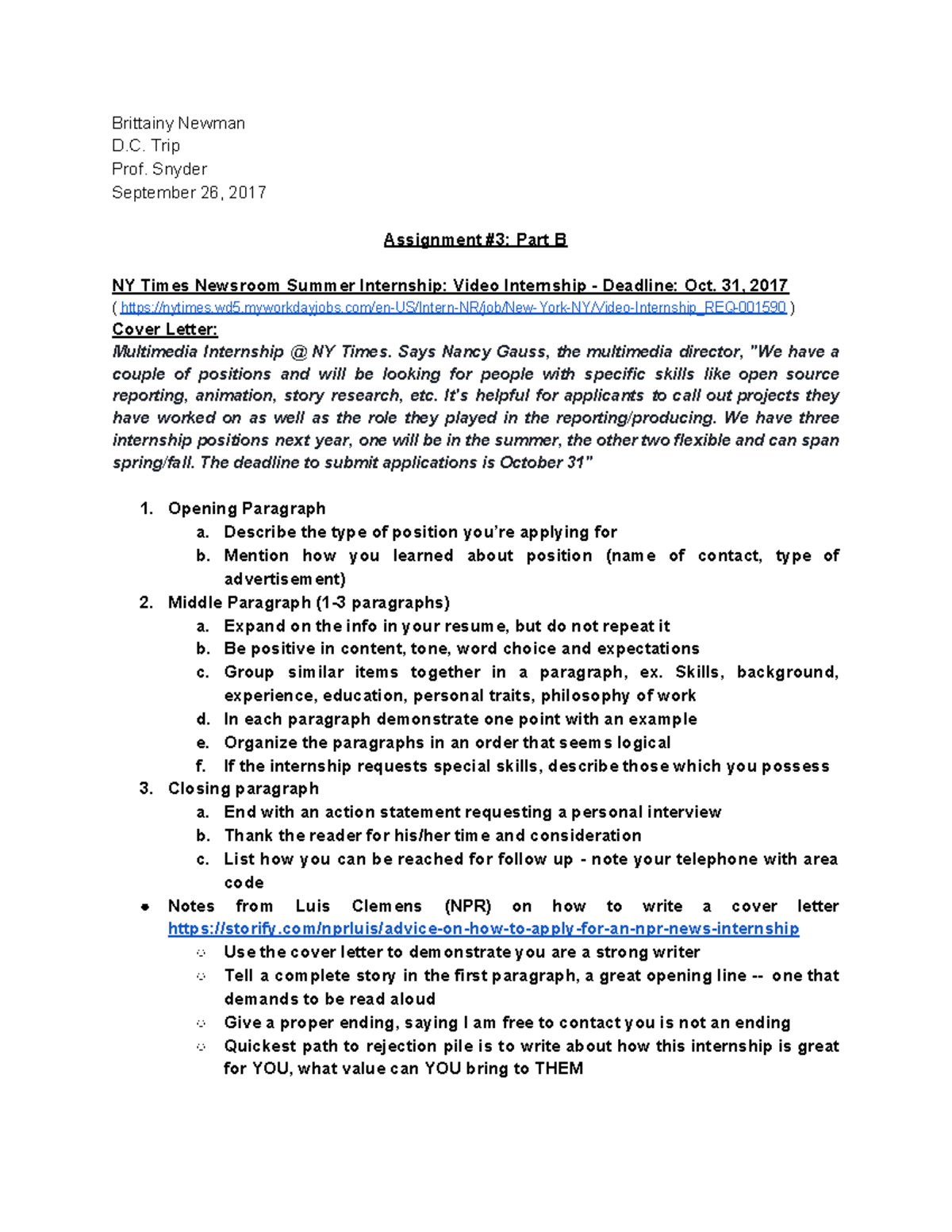 Newman Assignment #3 B Cover Letter - Brittainy Newman D. Trip Prof ...