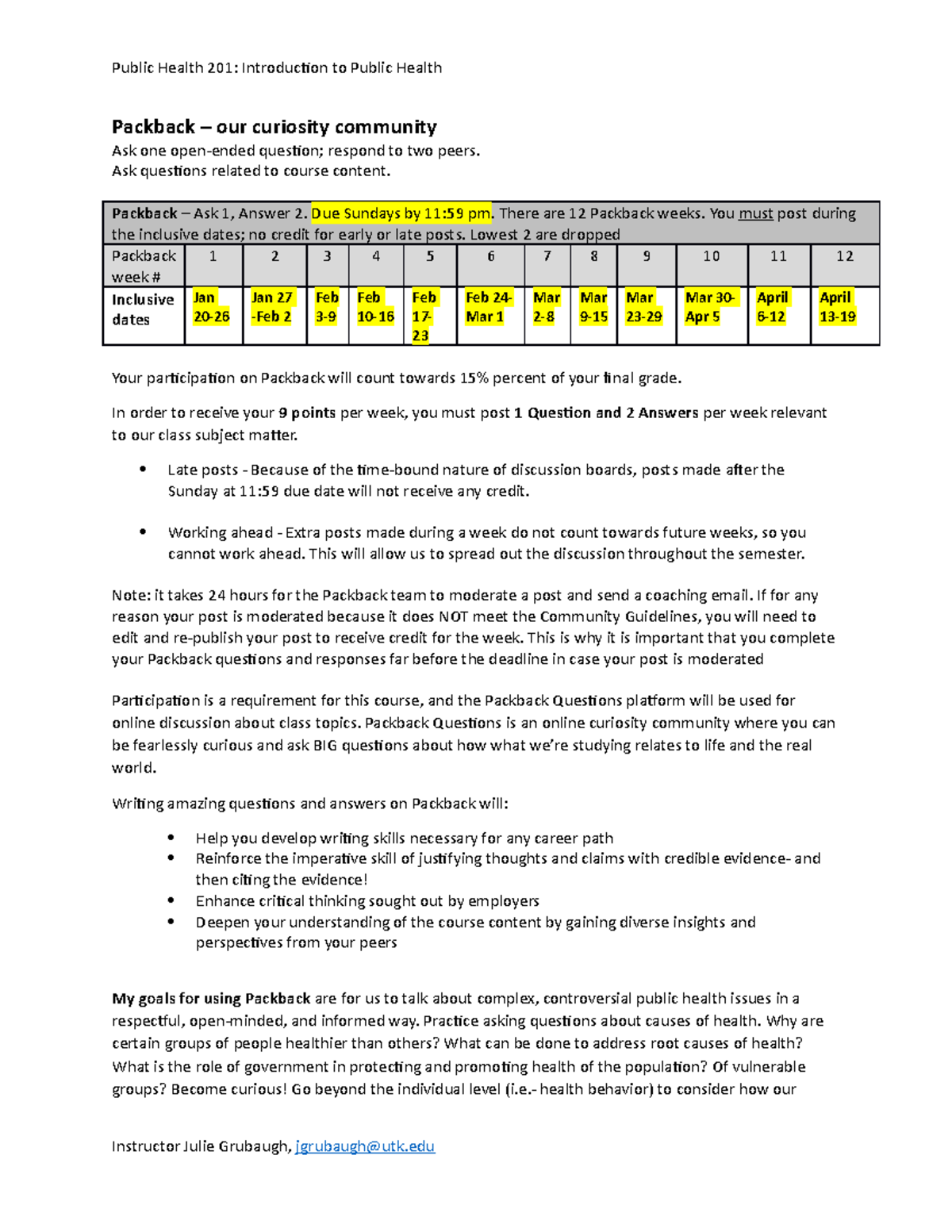 Packback Instructions Spring 2020 - Public Health 201: Introducion to ...