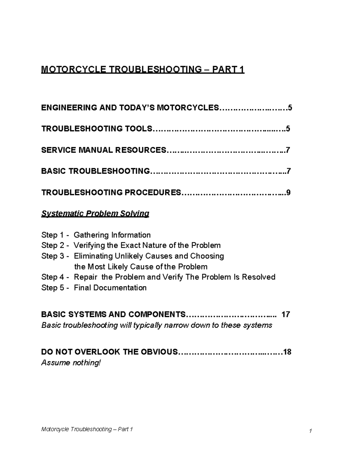 TOC Motorcycle Troubleshooting PART ONE Consolidated - MOTORCYCLE ...