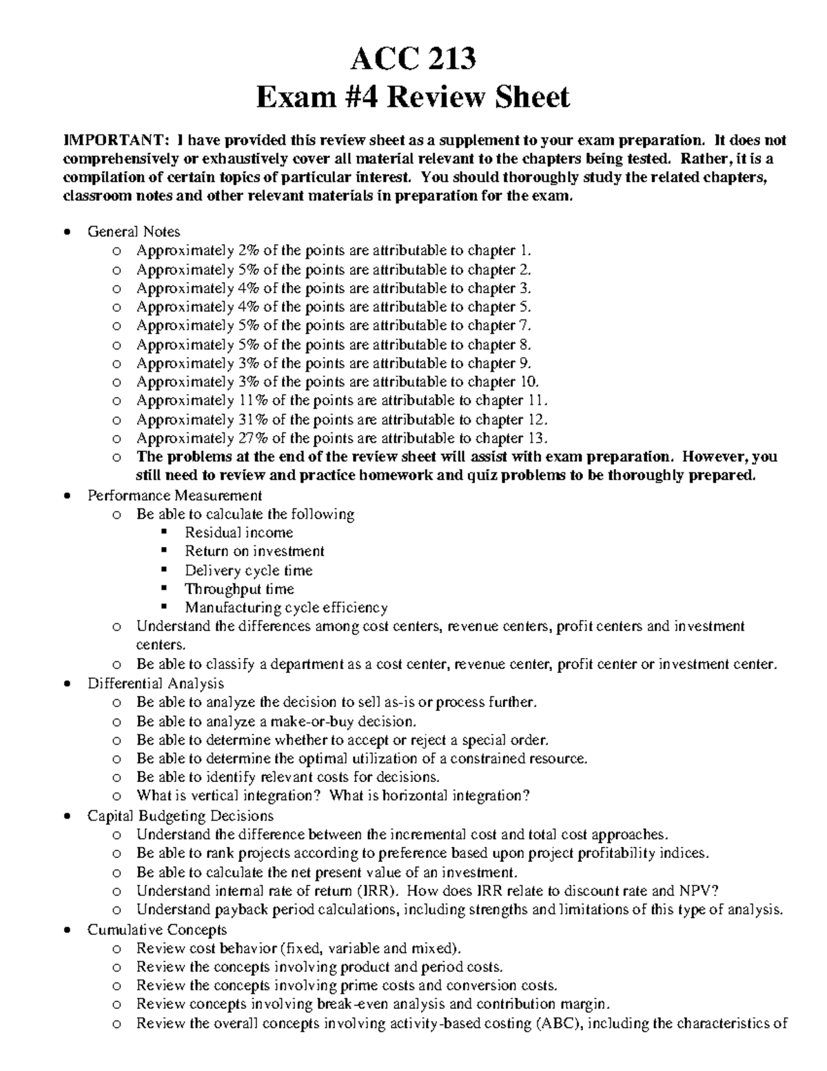 Final Exam Review - ACC 213 Exam #4 Review Sheet IMPORTANT: I Have ...