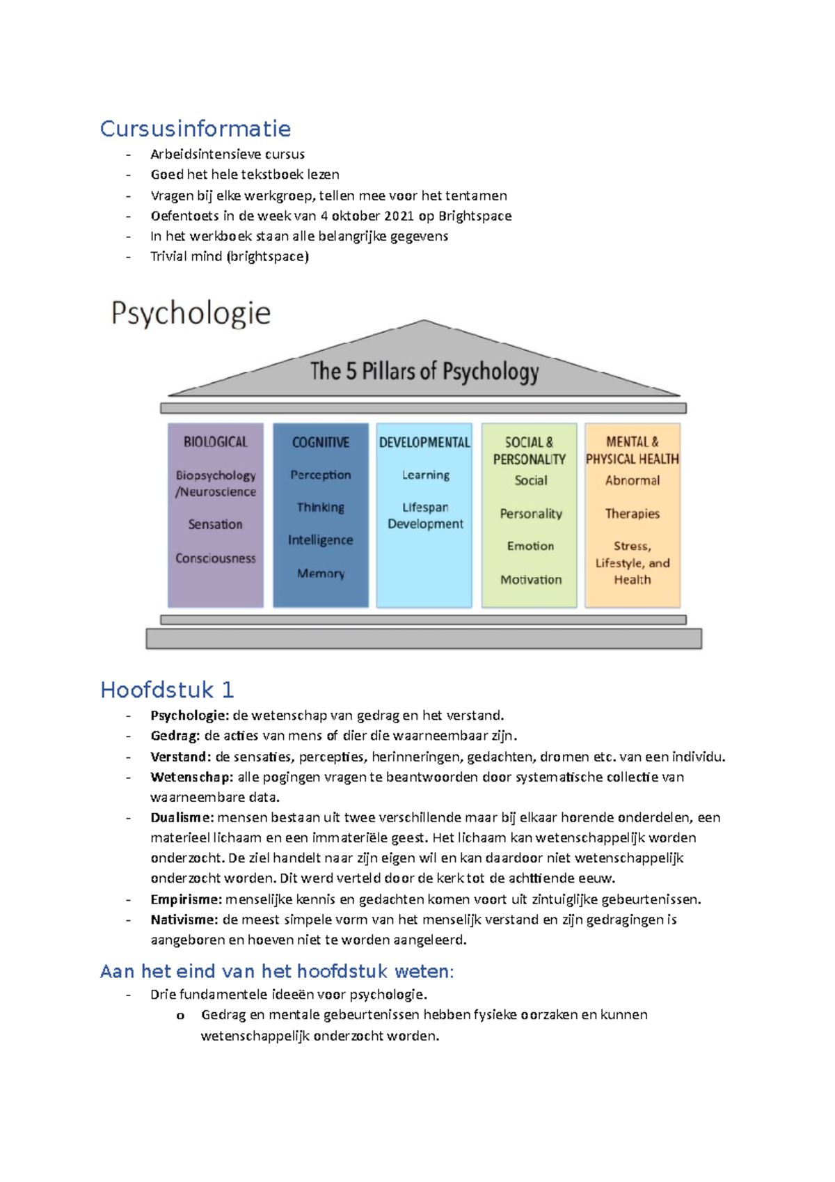 Hoorcollege 1 Inleiding In De Psychologie - Cursusinformatie ...