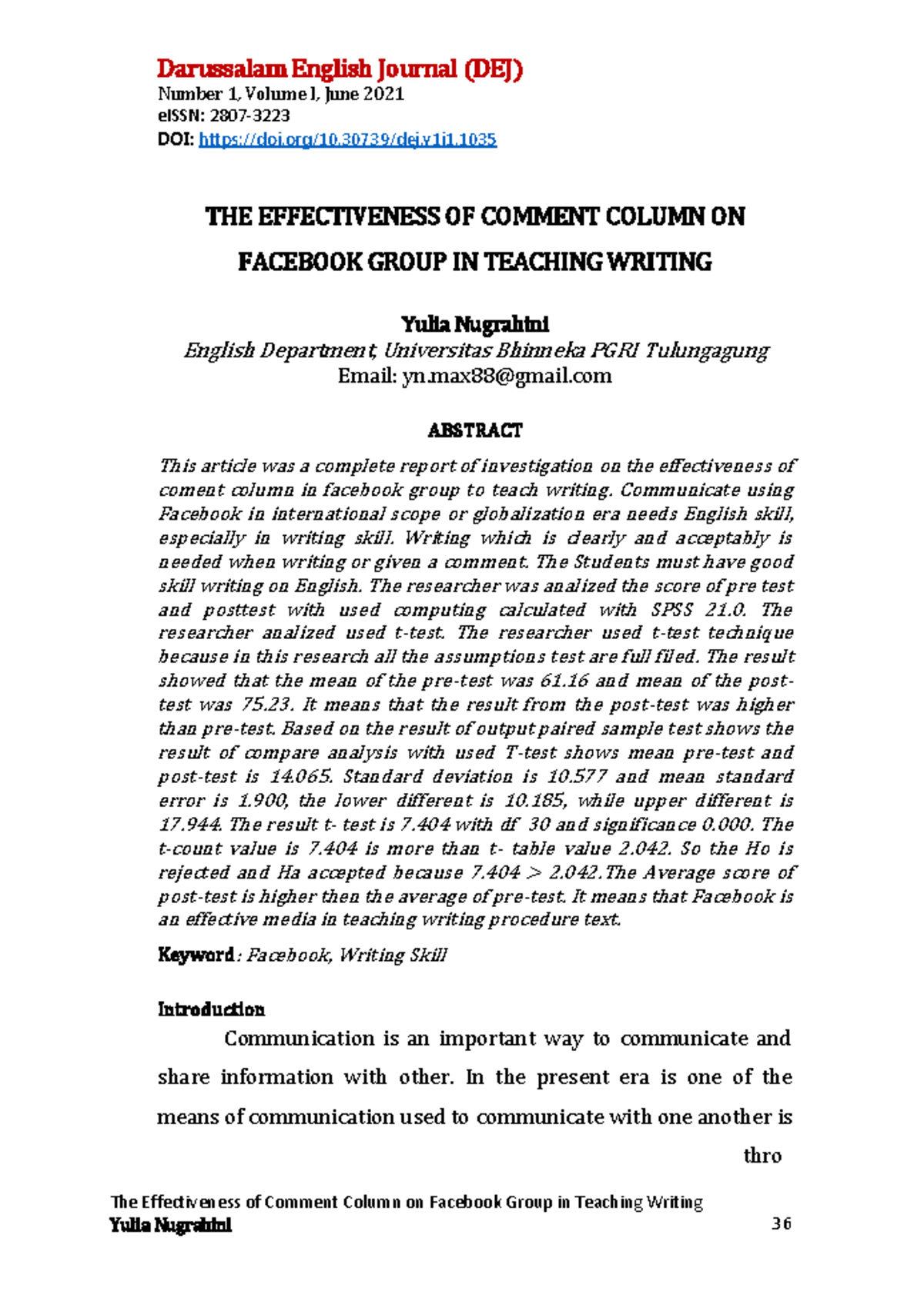 The Effectiveness of Comment Column on Facebook Group in Teaching ...