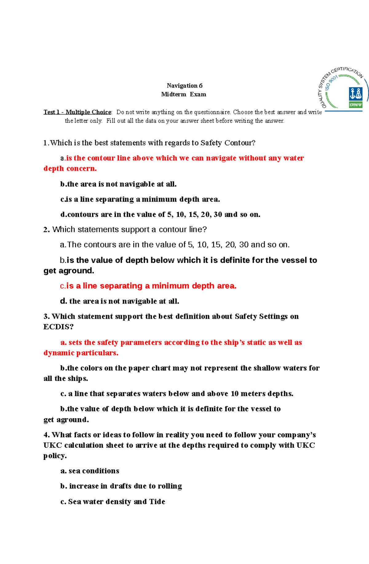 Navigation 6 Midterm Exam Navigation 6 Midterm Exam Test 1 Multiple
