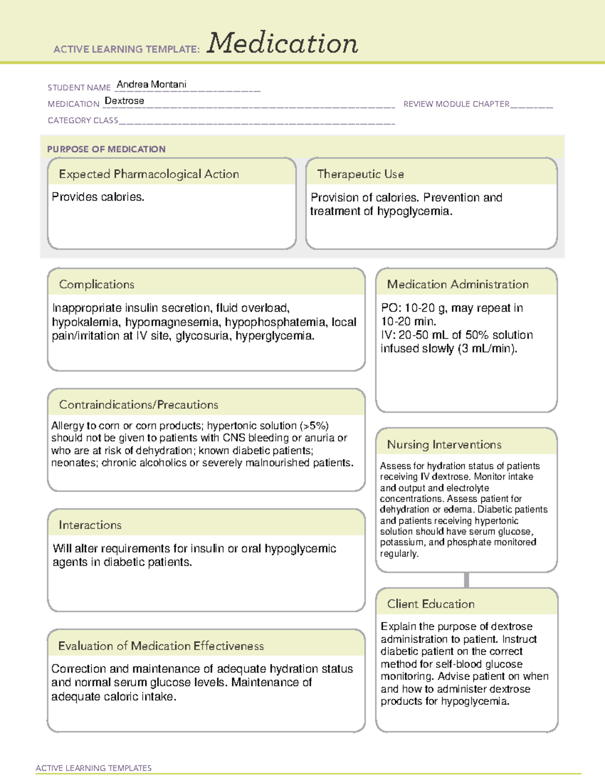 Dextrose - case 5 - coursework - ACTIVE LEARNING TEMPLATES Medication ...