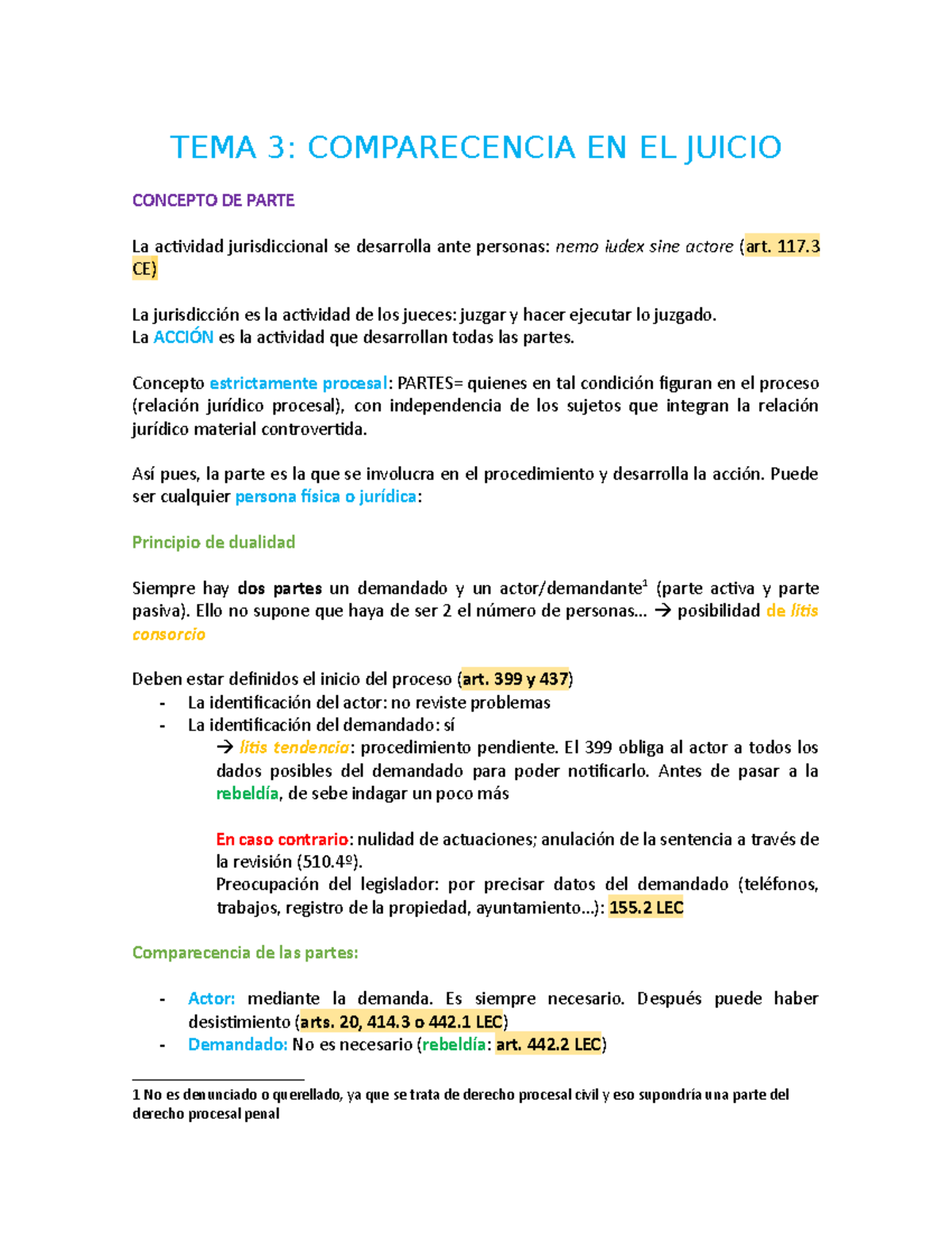 TEMA 3: LA COMPARECENCIA EN EL JUICIO - TEMA 3: COMPARECENCIA EN EL ...