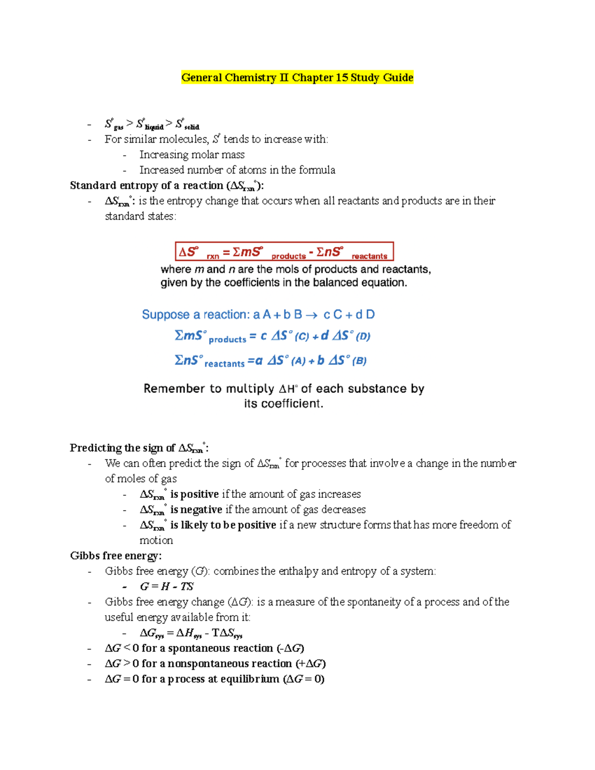 General Chemistry II Chapter 15 Study Guide Pt 11 - General Chemistry ...