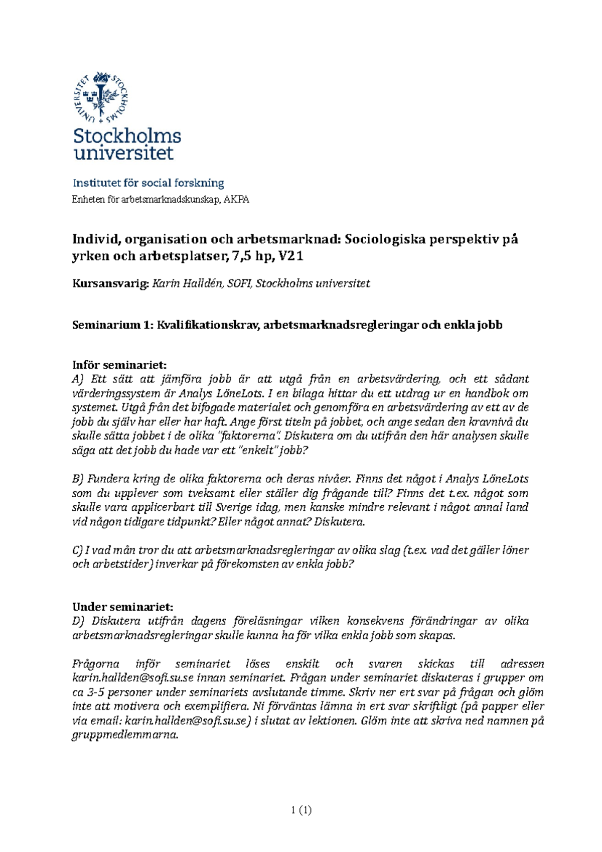 Frågor Till Seminarium 1 Vt21 - Enheten För Arbetsmarknadskunskap, AKPA ...