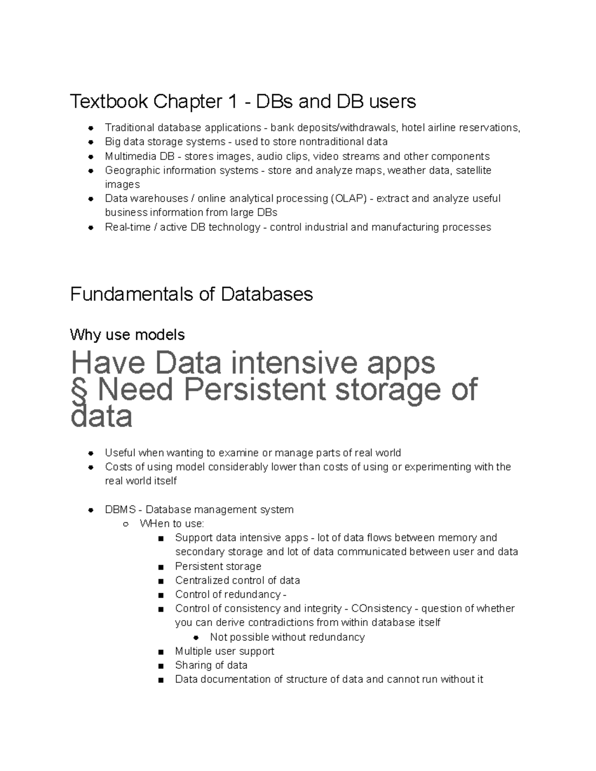 Exam 1 Notes - Textbook Chapter 1 - DBs And DB Users Traditional ...