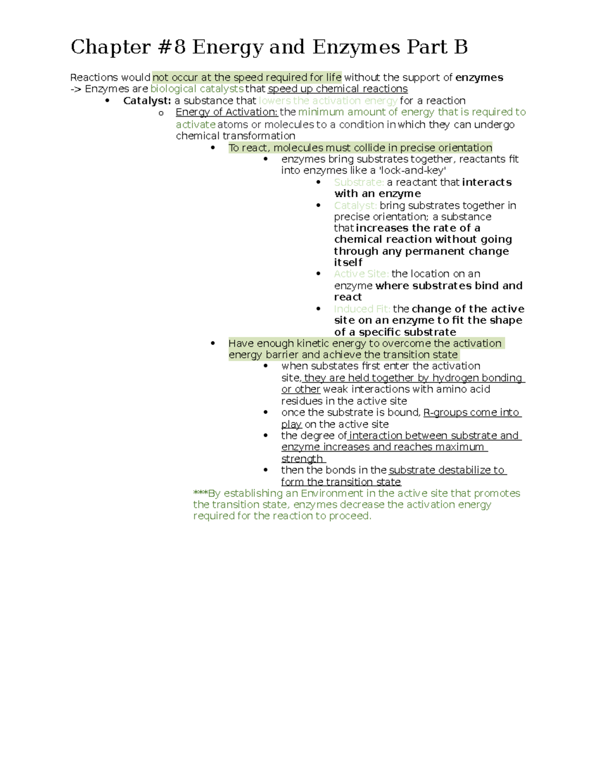 Chapter 8B - Chapter #8 Energy And Enzymes Part B Reactions Would Not ...