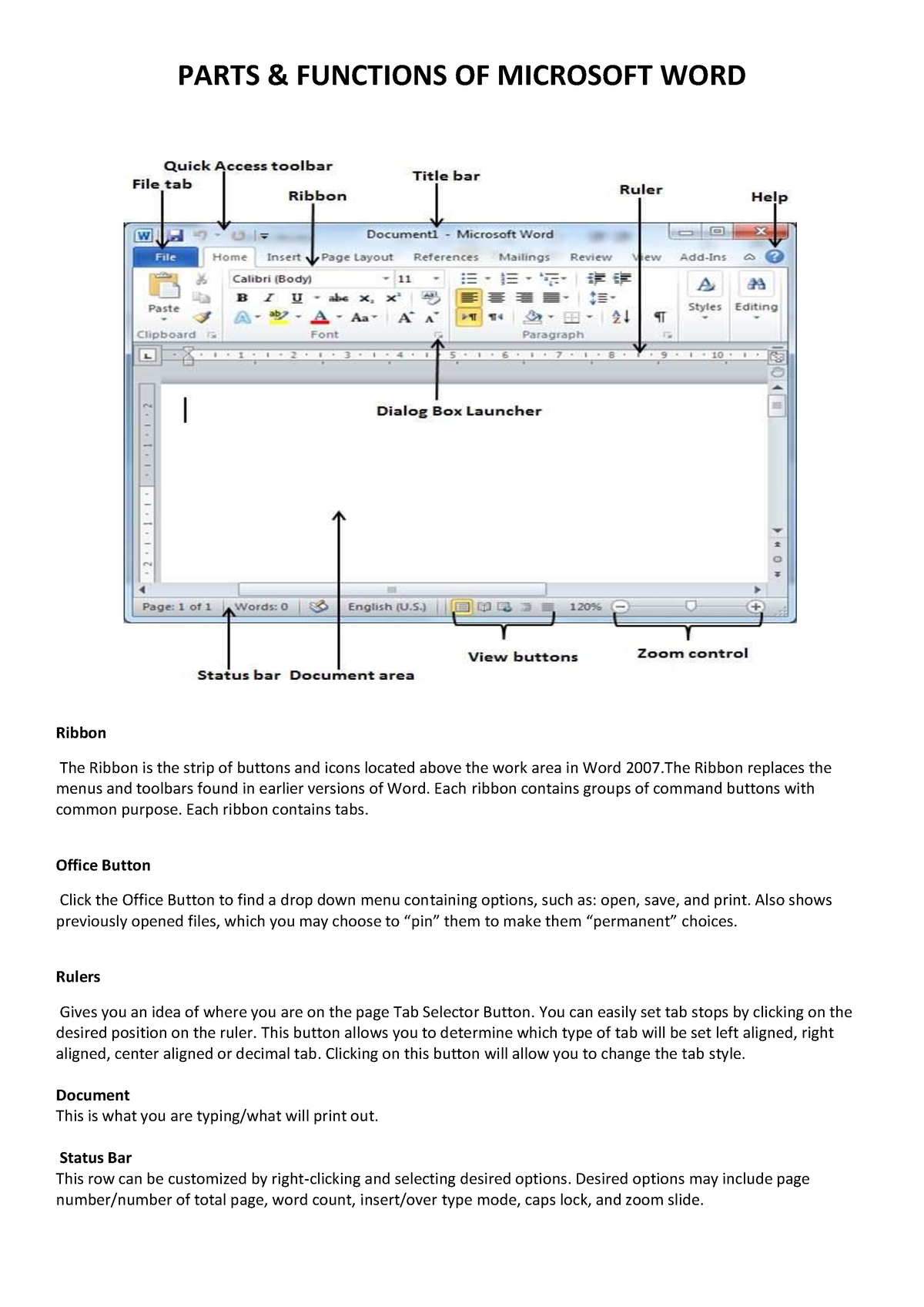 Parts Of Microsoft Word Parts And Functions Of Microsoft Word Ribbon The Ribbon Is The Strip Of 9567