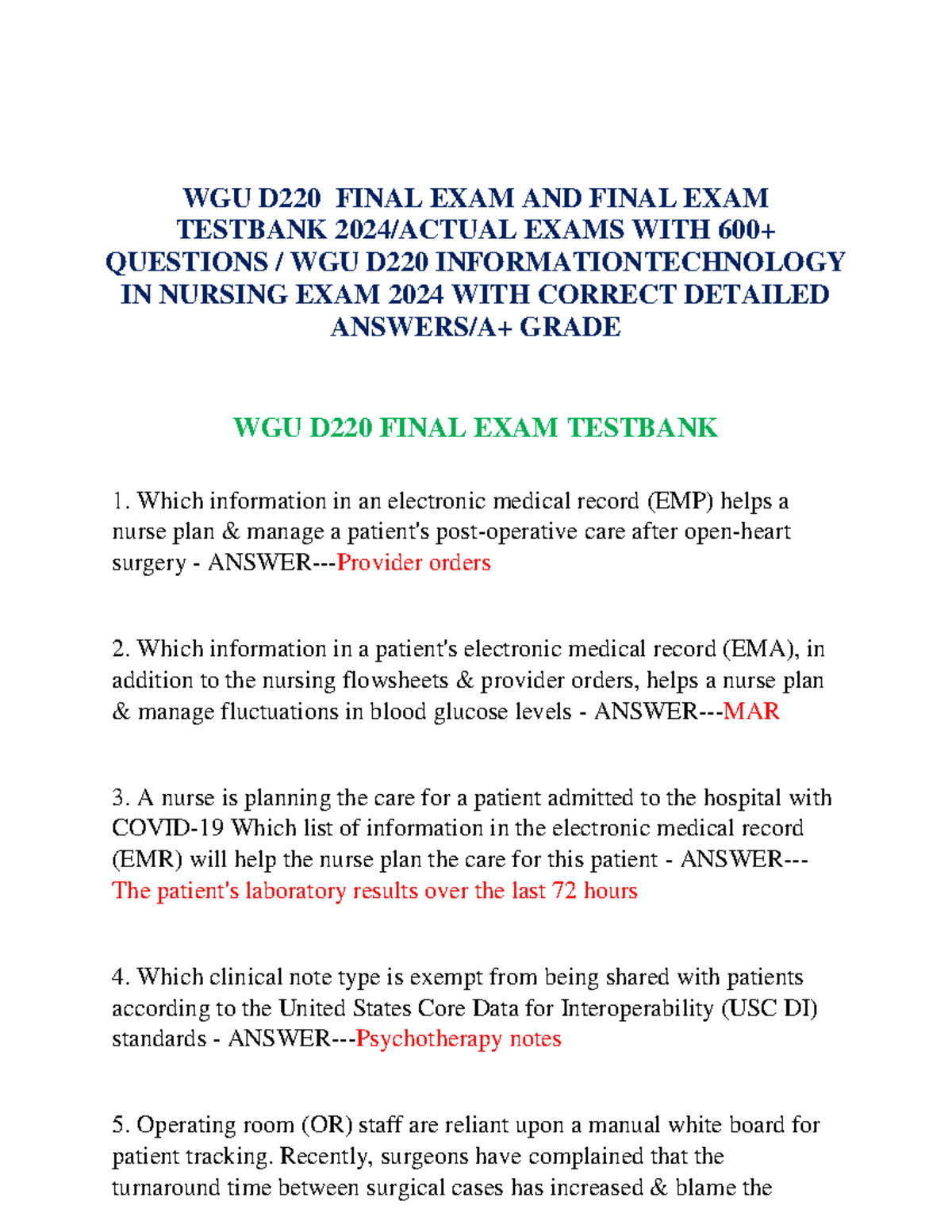 WGU D220 Informatics Exam With Correct Answers - WGU D220 FINAL EXAM ...