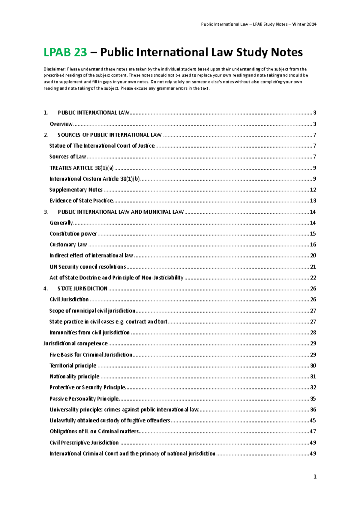 Public Internation Law Study Notes - LPAB 23 – Public International Law ...