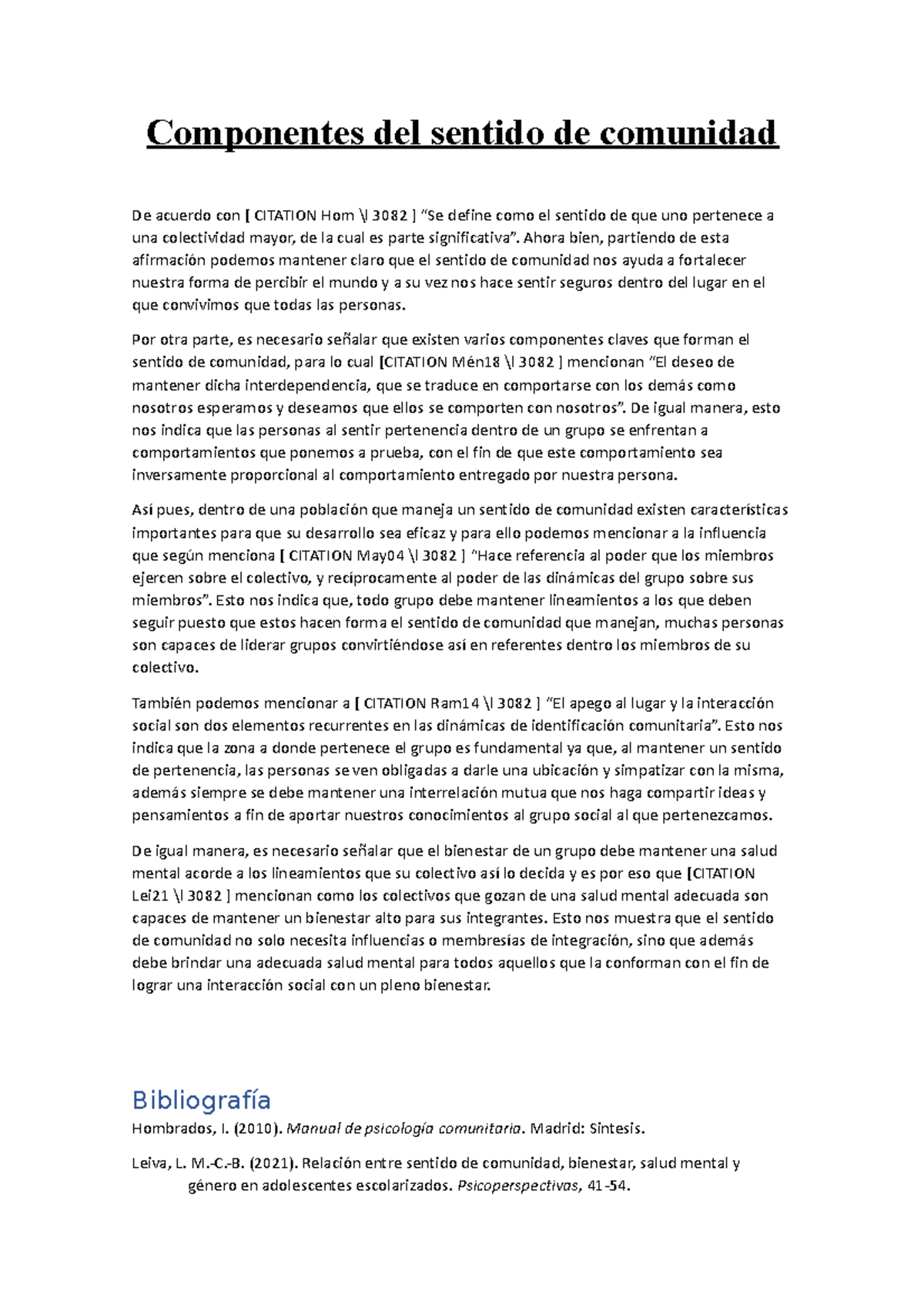 Hombrados - Componentes del sentido de comunidad De acuerdo con ...