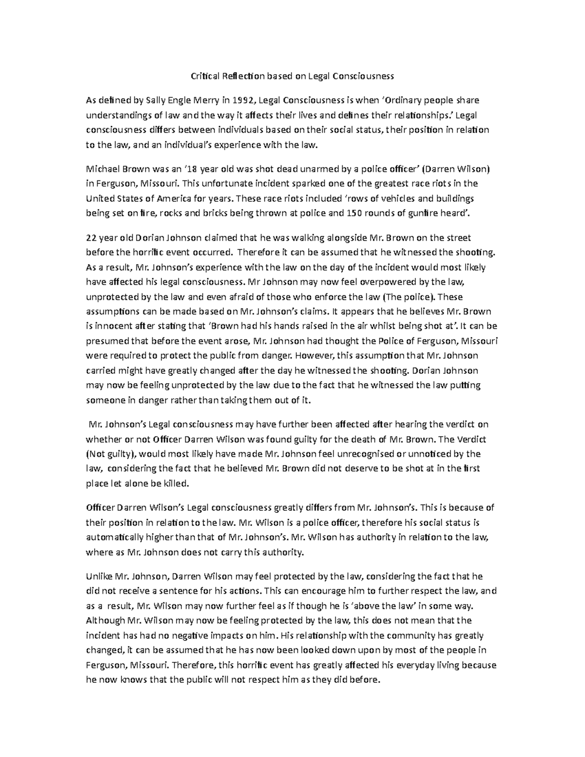 Seminar assignments - critical reflection based on legal consciousness ...