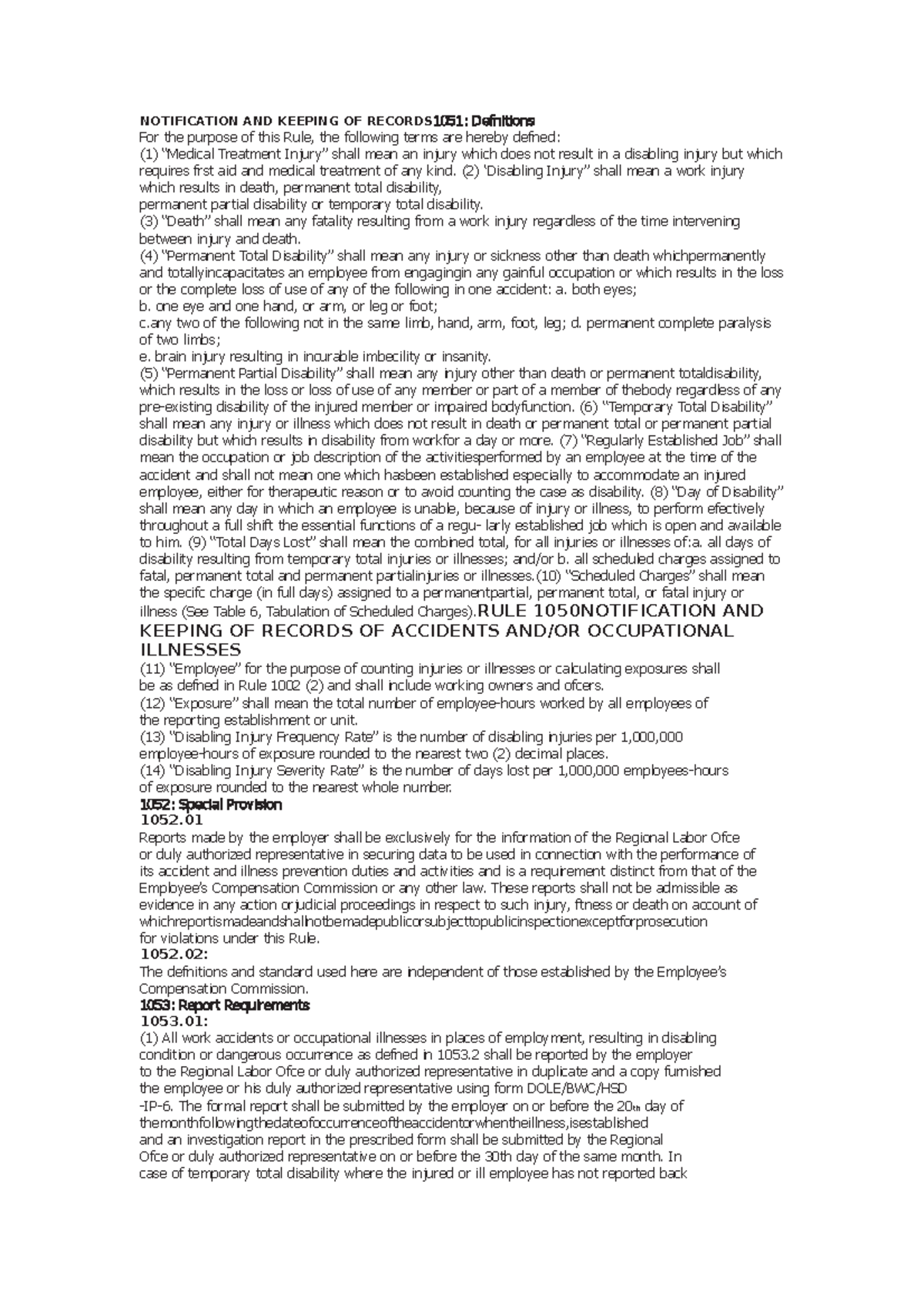 Osh 5 - osh notes - NOTIFICATION AND KEEPING OF RECORDS 1051 ...