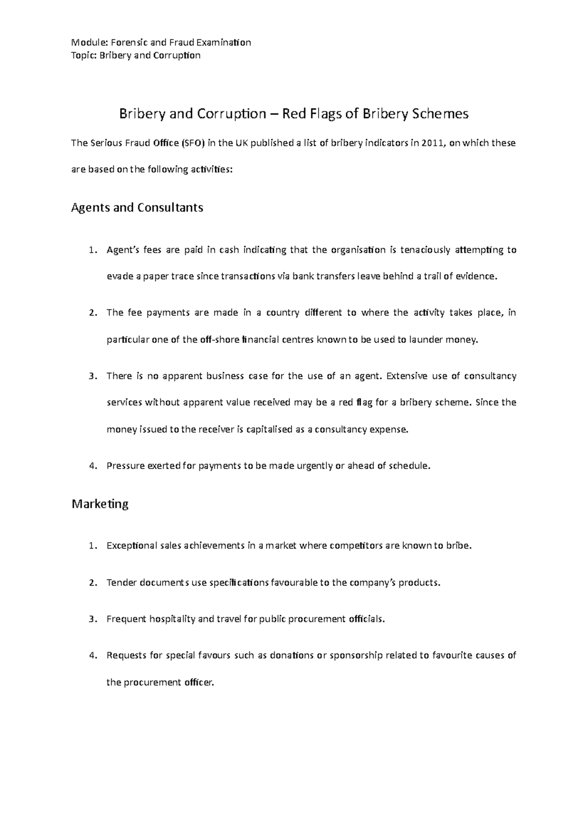 Bribery and Corruption Red Flags of Bribery Schemes Module