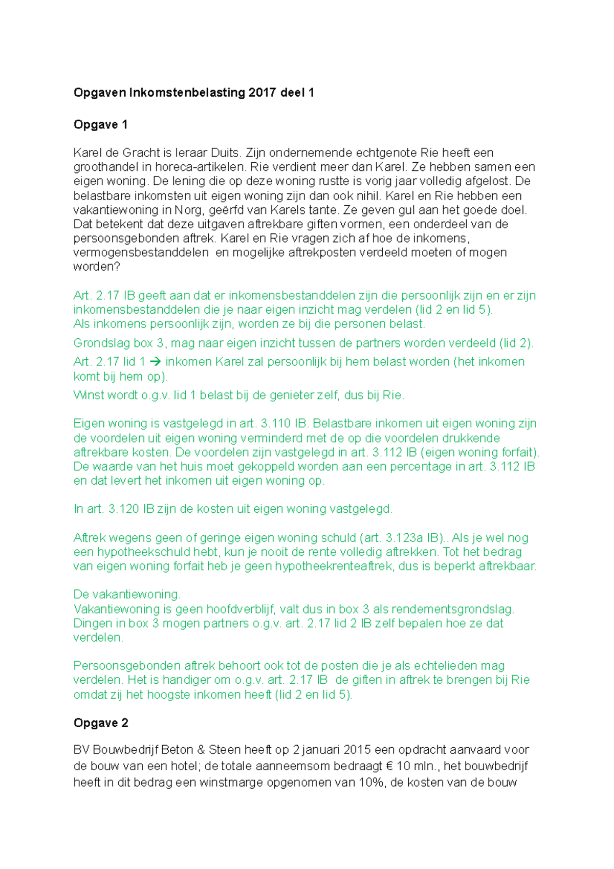 BEL WG 4A - Inkomstenbelasting Deel 1 - Opgaven Inkomstenbelasting 2017 ...