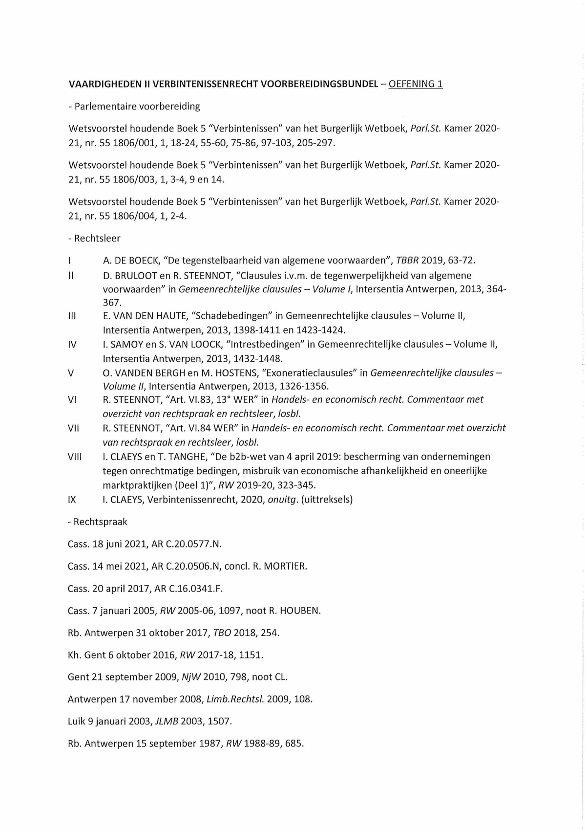 V-II 2022-2023 (1) Verbintenissenrecht Oefening 1 ...