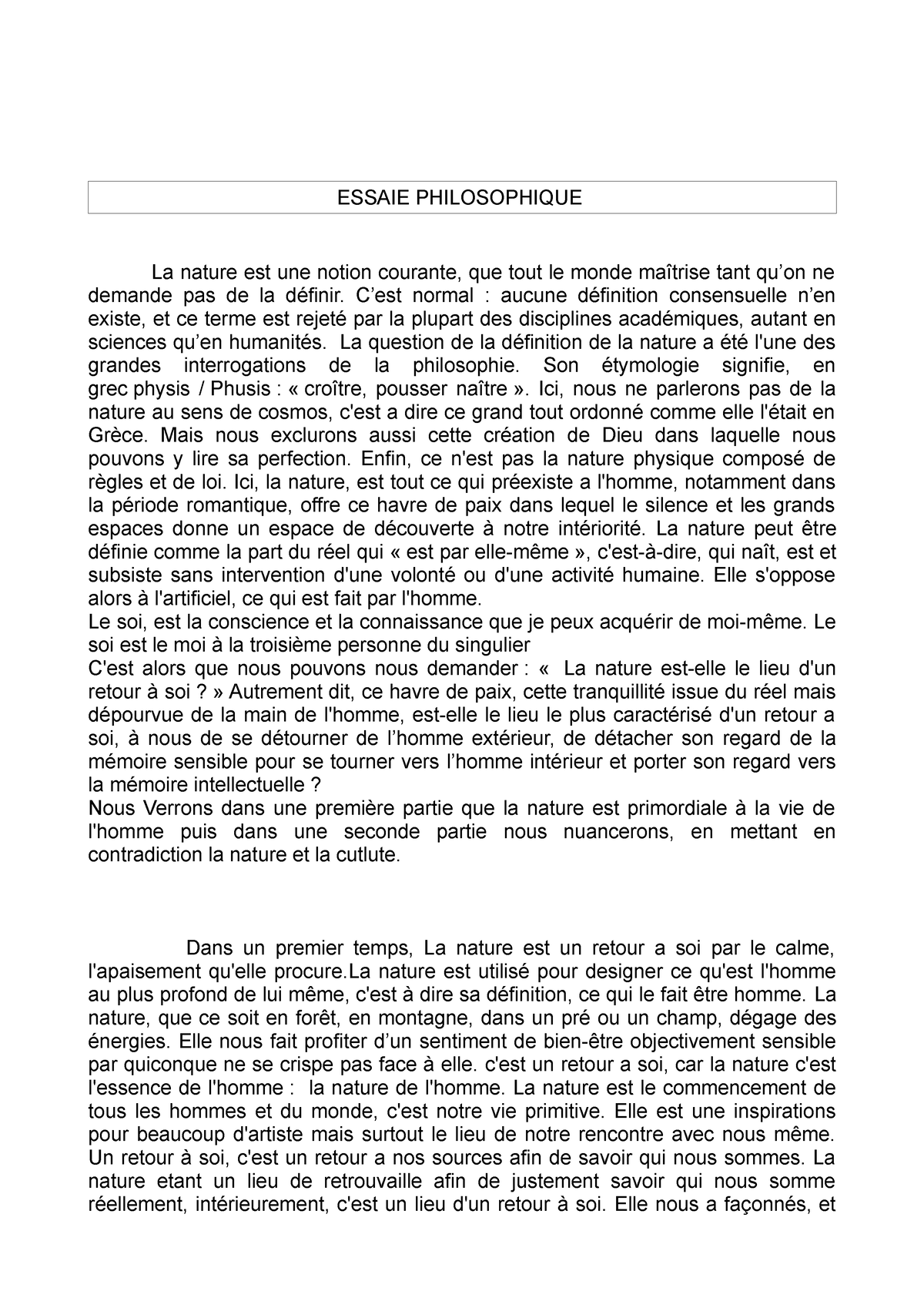 la nature en philosophie dissertation