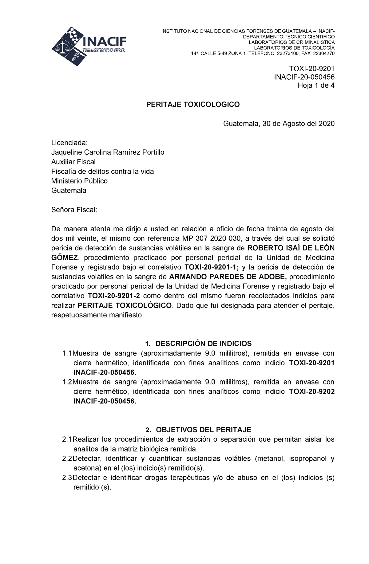 13 Peritaje Toxicologico-Caso2 - DEPARTAMENTO TECNICO CIENTIFICO  LABORATORIOS DE CRIMINALISTICA - Studocu