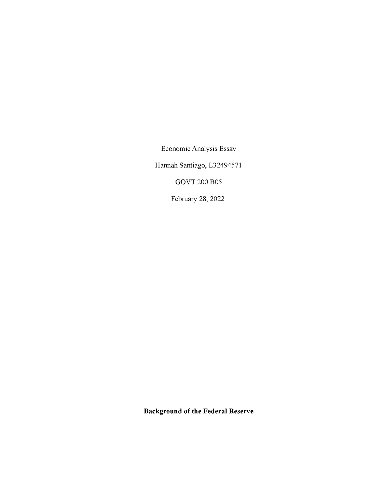 economic analysis essay govt 200