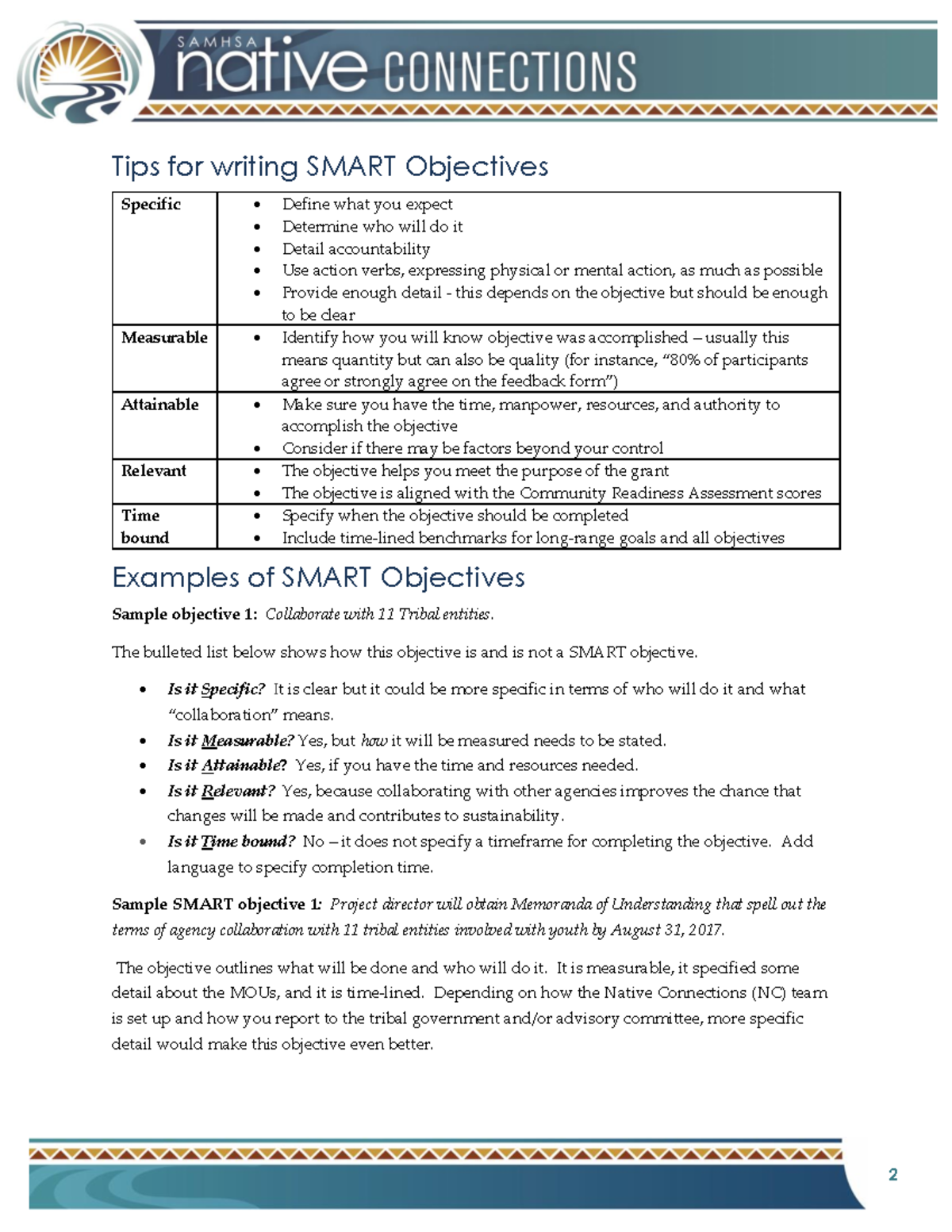 3TAC Report Template OY1 - 2 Tips for writing SMART Objectives Specific ...