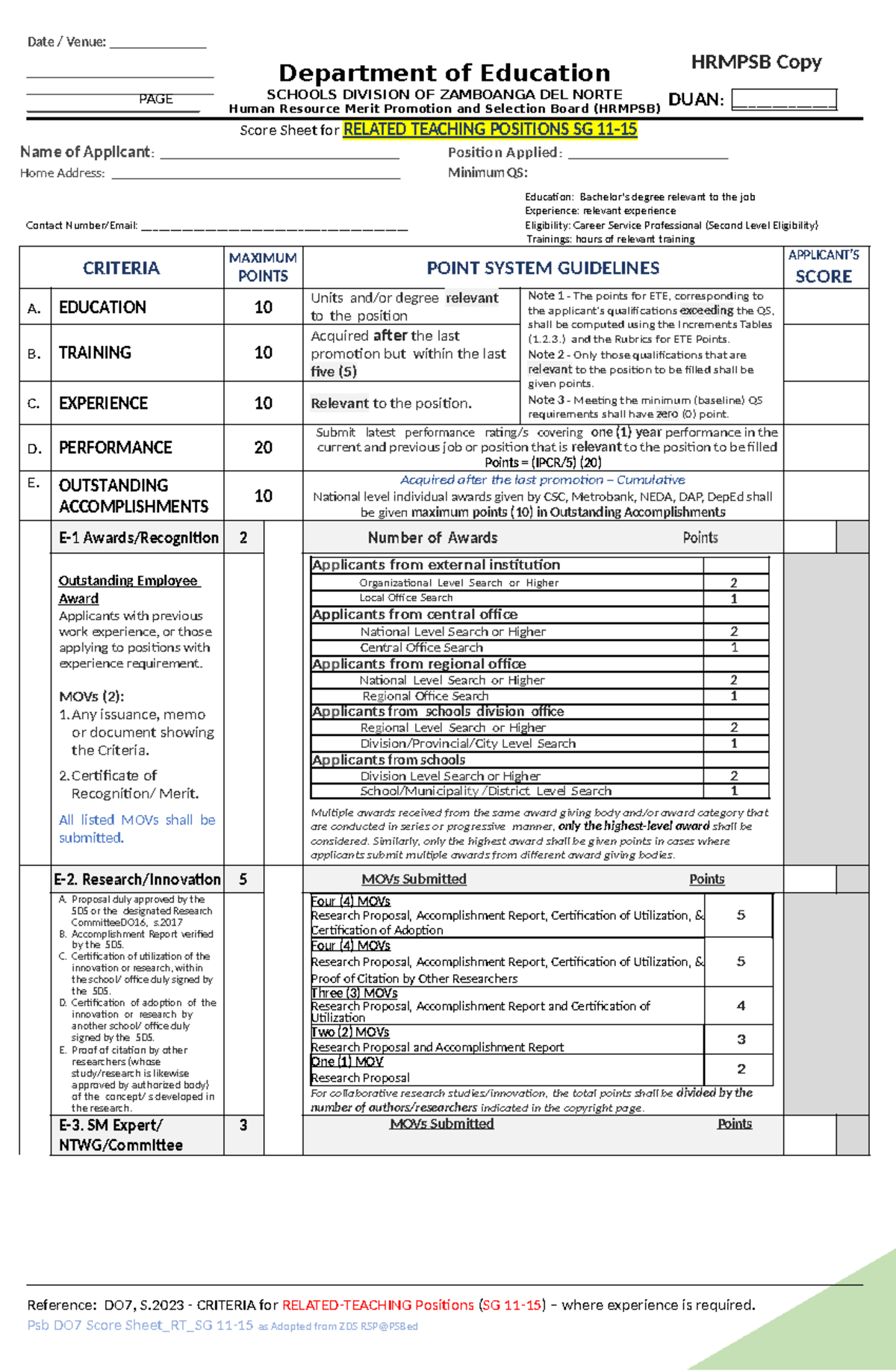 DO7-Score-Sheet RT SG-11-15-ZN - HRMPSB Copy DUAN: _____________ Date ...