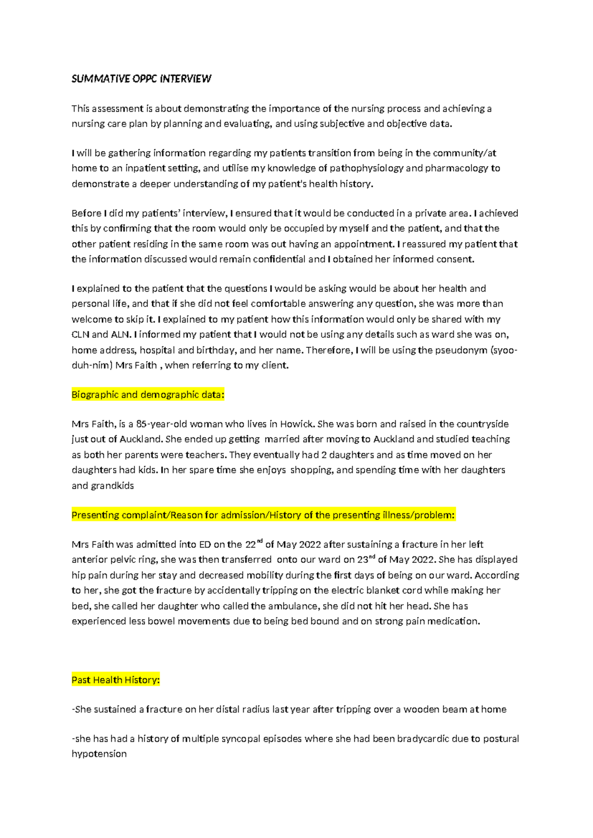 Summative OPPC Interview - SUMMATIVE OPPC INTERVIEW This assessment is ...