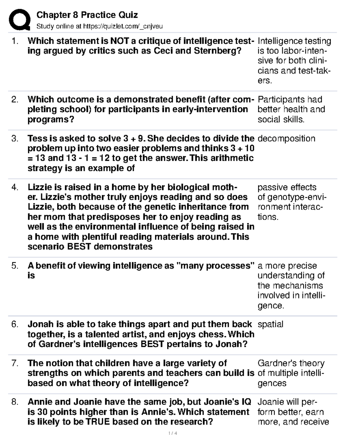 Chapter 8 Practice Quiz Study online at quizlet/_cnjveu Which
