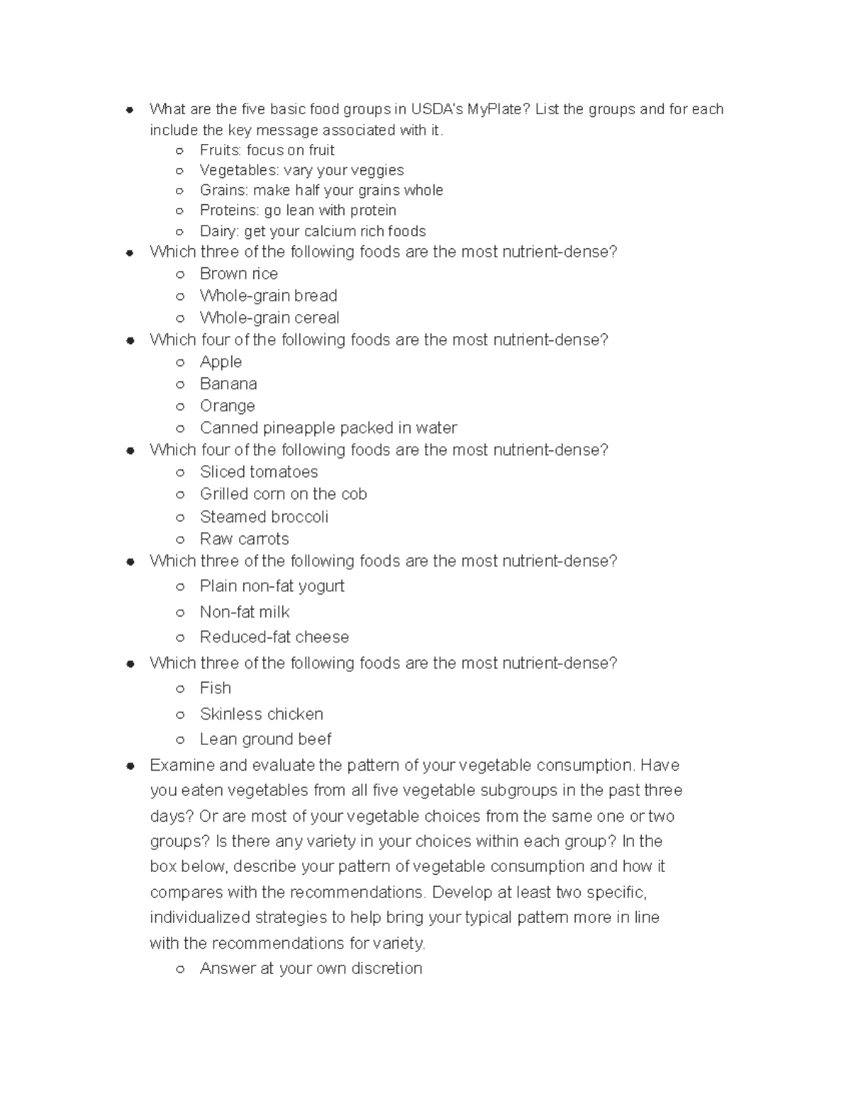 KNPE 100 Chapter 9 - What Are The Five Basic Food Groups In USDA’s ...