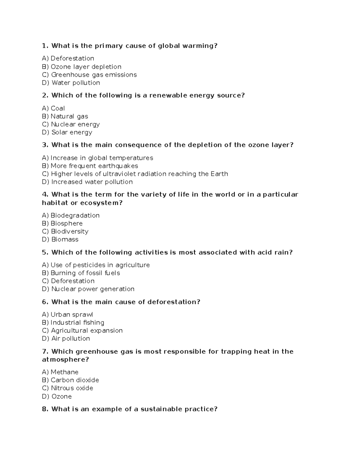 Multiple choice Environment problem - What is the primary cause of ...