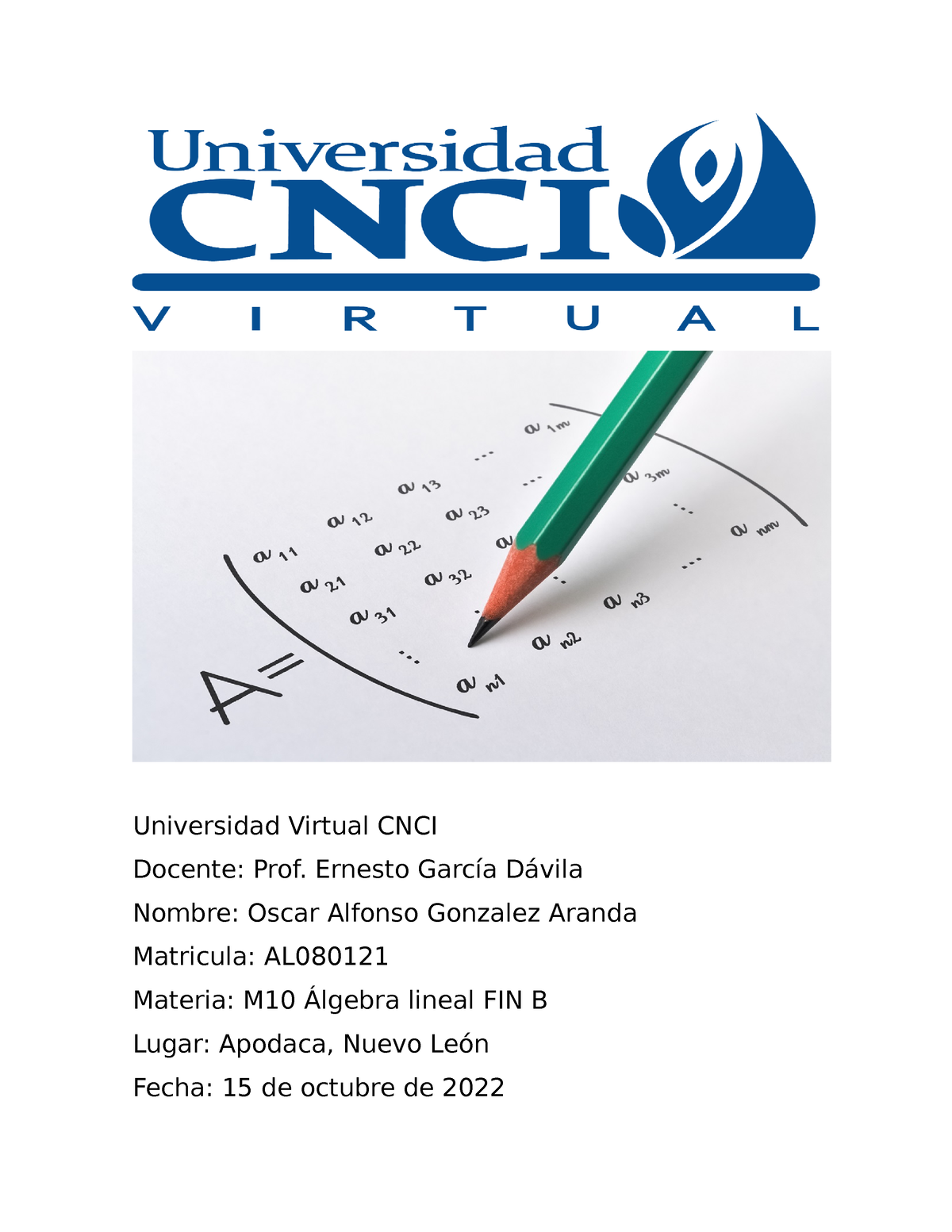 Actividad 2 M10 Álgebra Lineal FIN B - Universidad Virtual CNCI Docente ...