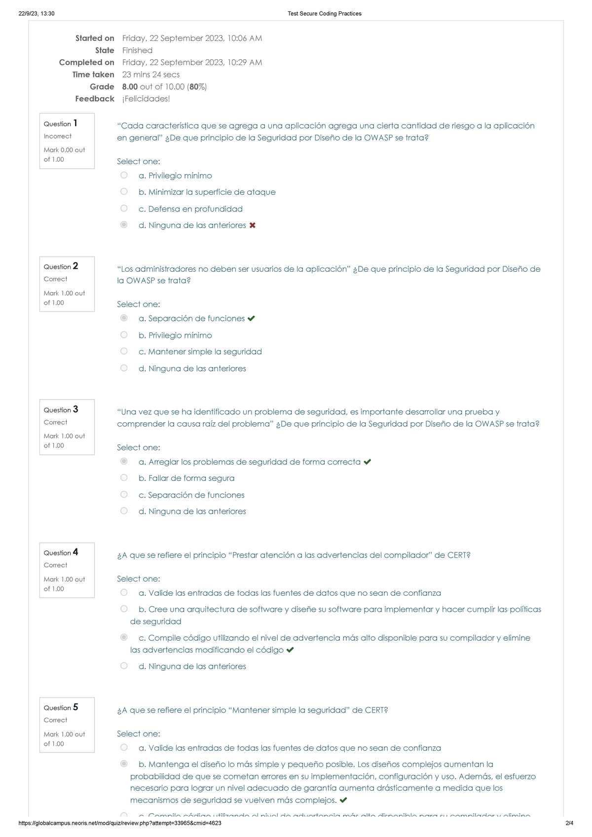 Test Secure Coding Practices - 22/9/23, 13:30 Test Secure Coding ...