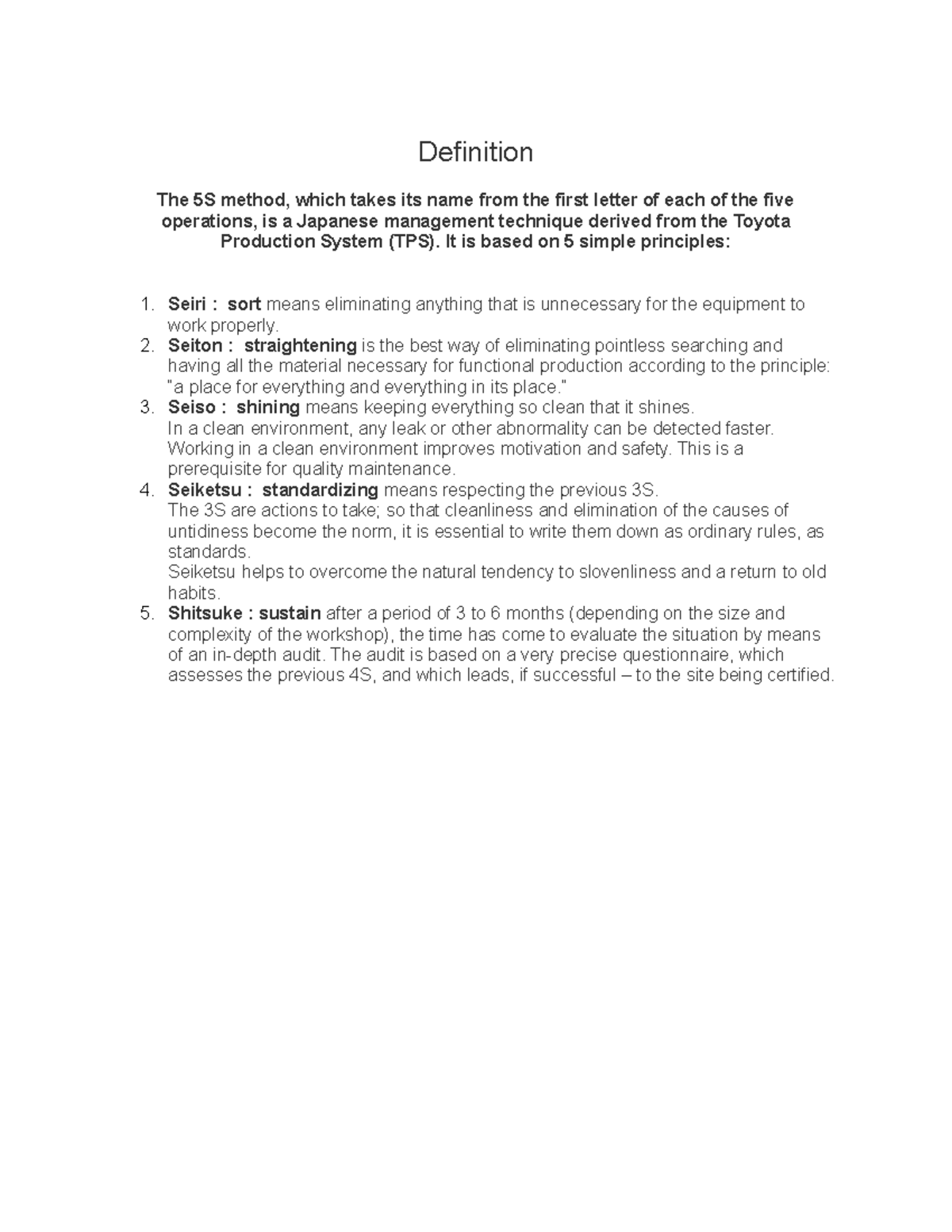 5s Housekeeping Definition The 5S method, which takes its name from