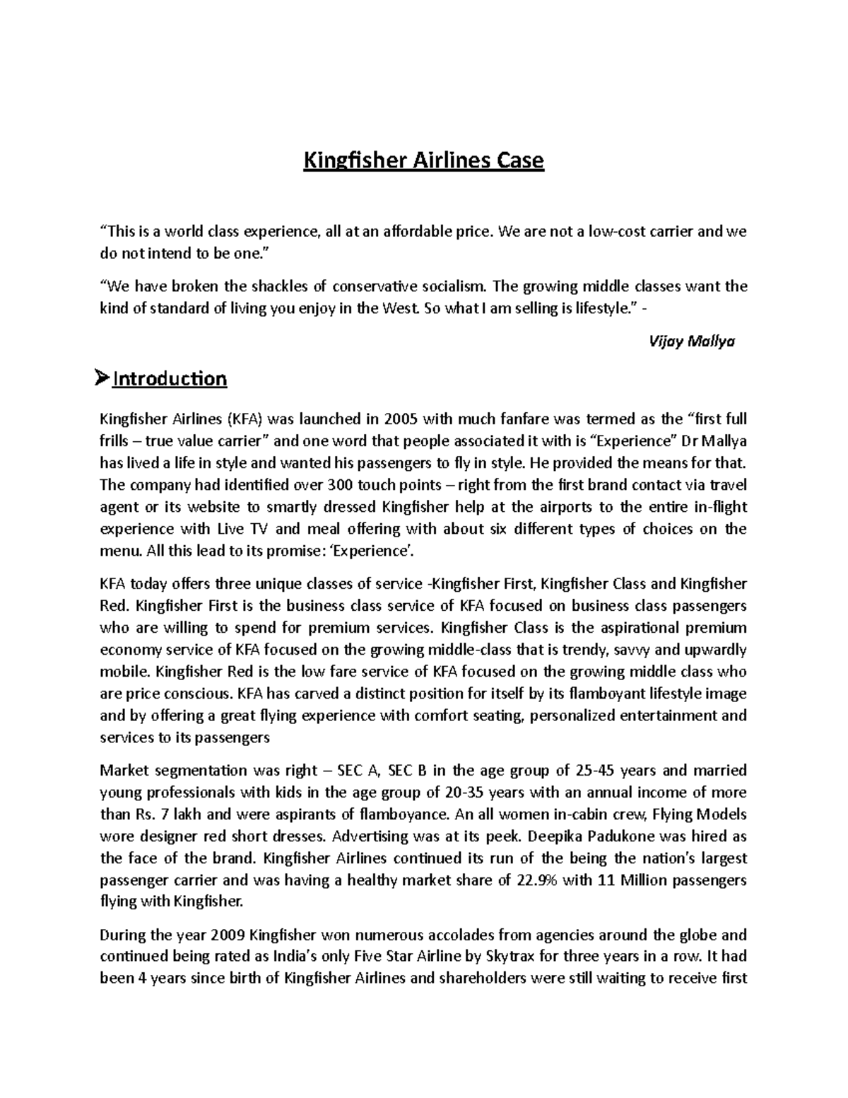 kingfisher airlines case study pdf