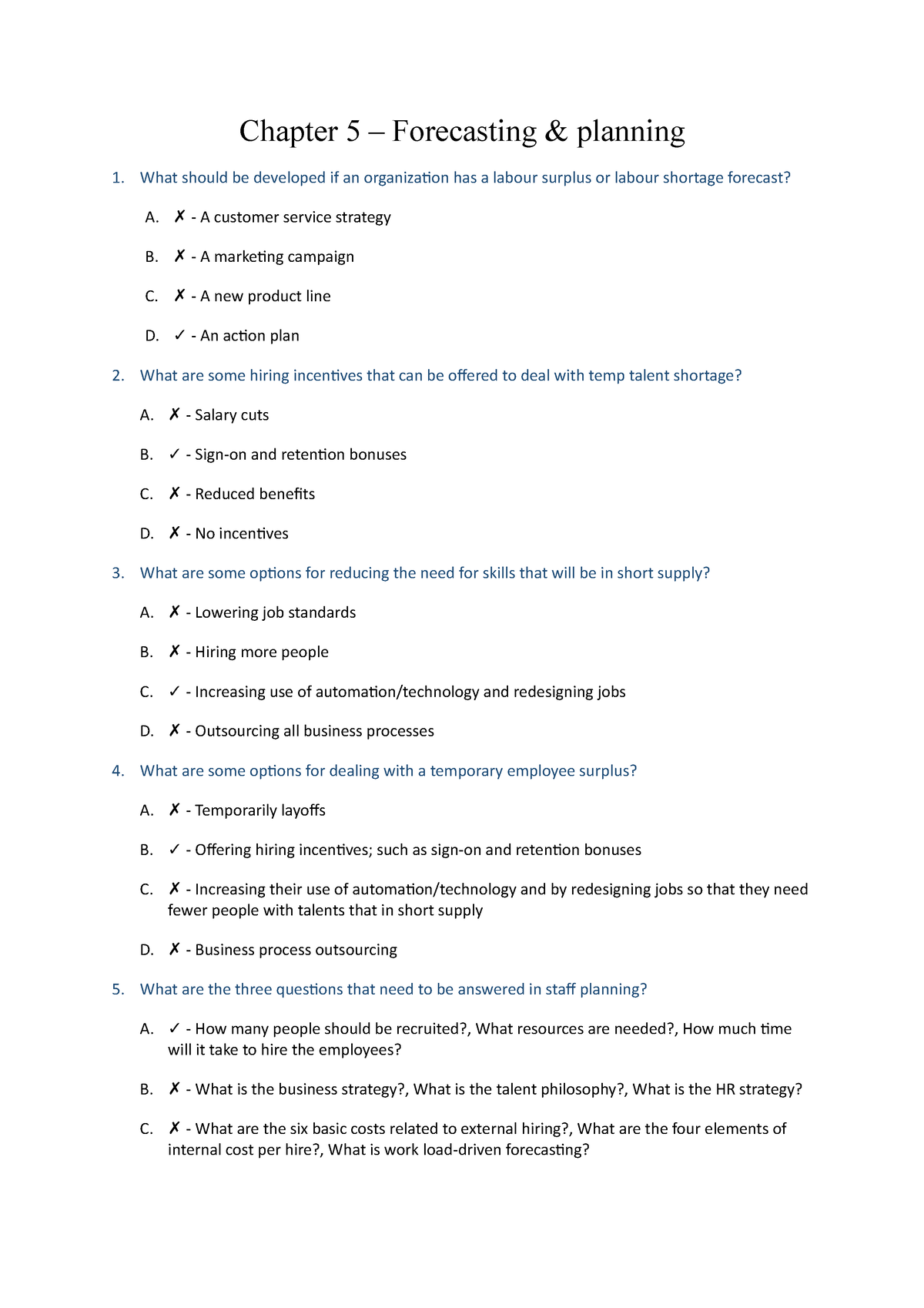 Chapter 5 - Forecasting And Planning MCQ - Chapter 5 – Forecasting ...