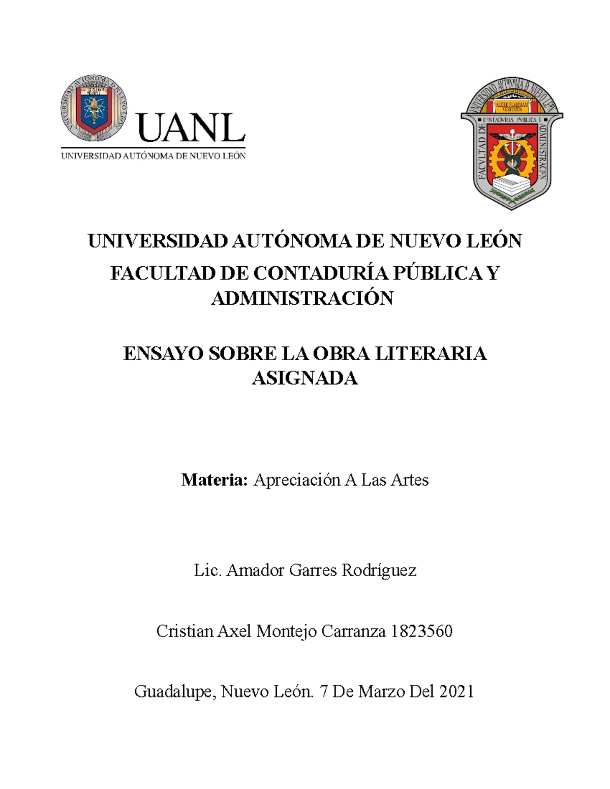 Artes Evidencia 2 - UNIVERSIDAD AUTÓNOMA DE NUEVO LEÓN FACULTAD DE ...