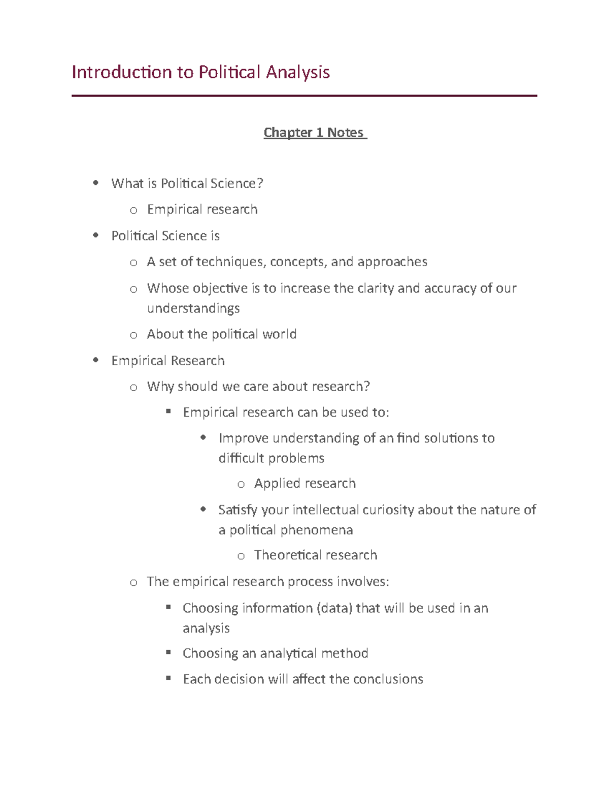 PA Week 1 - Lecture notes 1-3 - Introduction to Political Analysis ...