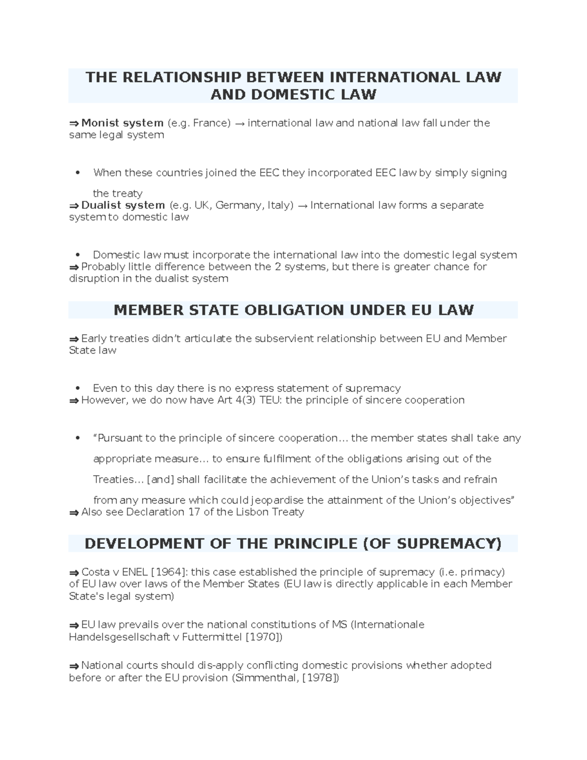 Eu law - eu law notes - THE RELATIONSHIP BETWEEN INTERNATIONAL LAW AND ...