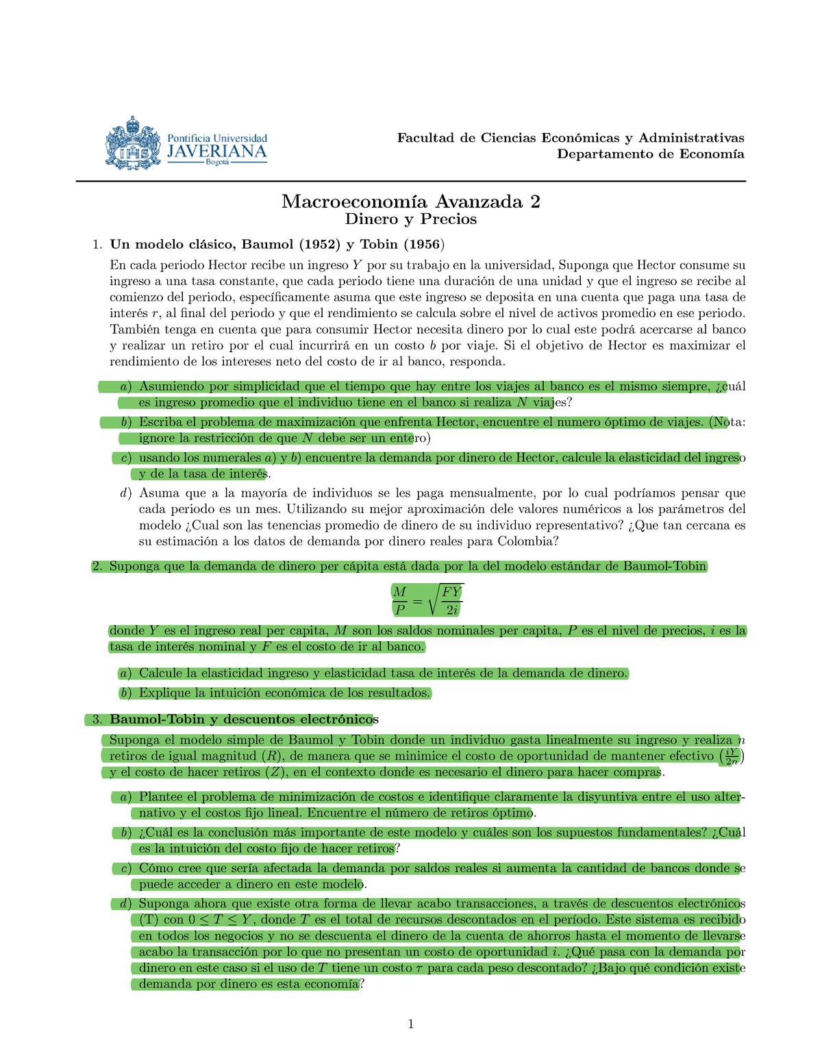 01 Ej Dinero Precios macav 2 - Facultad de Ciencias Económicas y  Administrativas Departamento de - Studocu