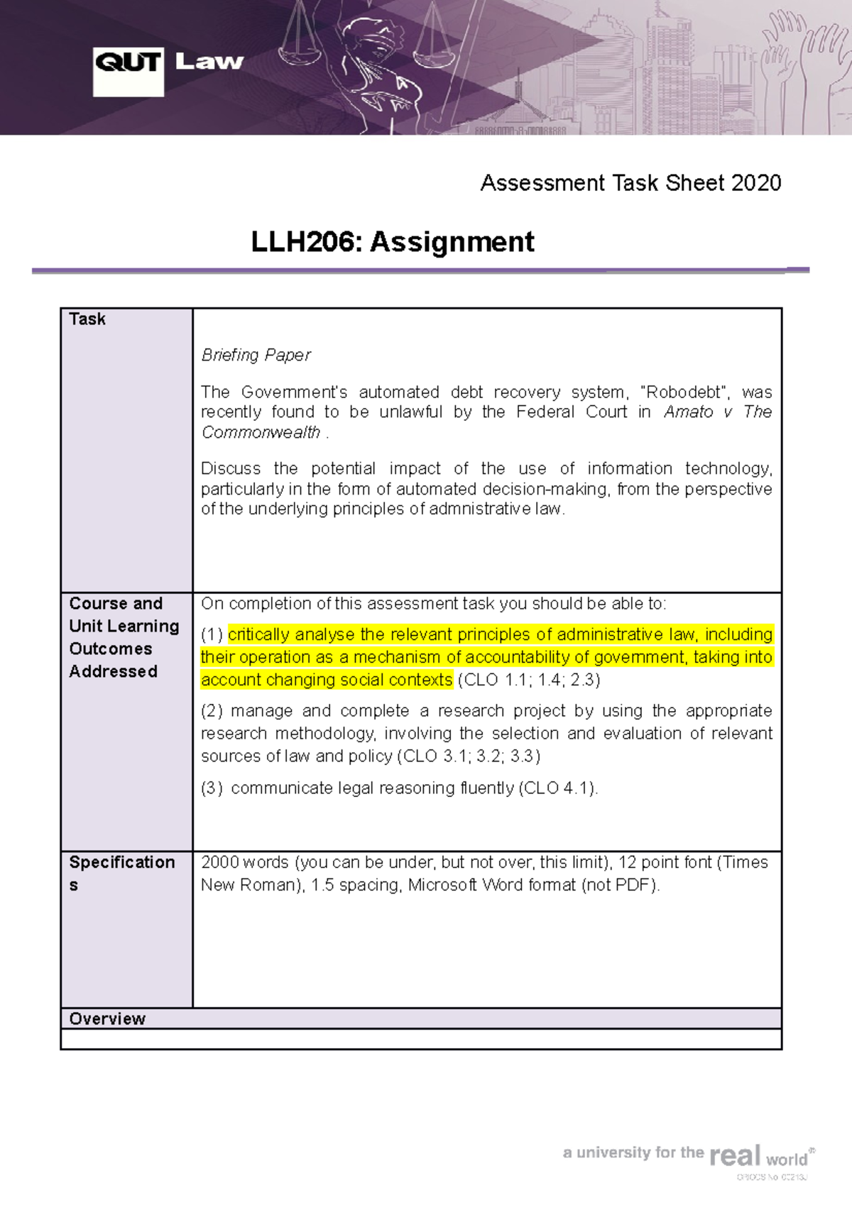 Llh206 Task 1 Assignment 2020 Assessment Task Sheet 2020 Llh206 Assignment Task Briefing 6561