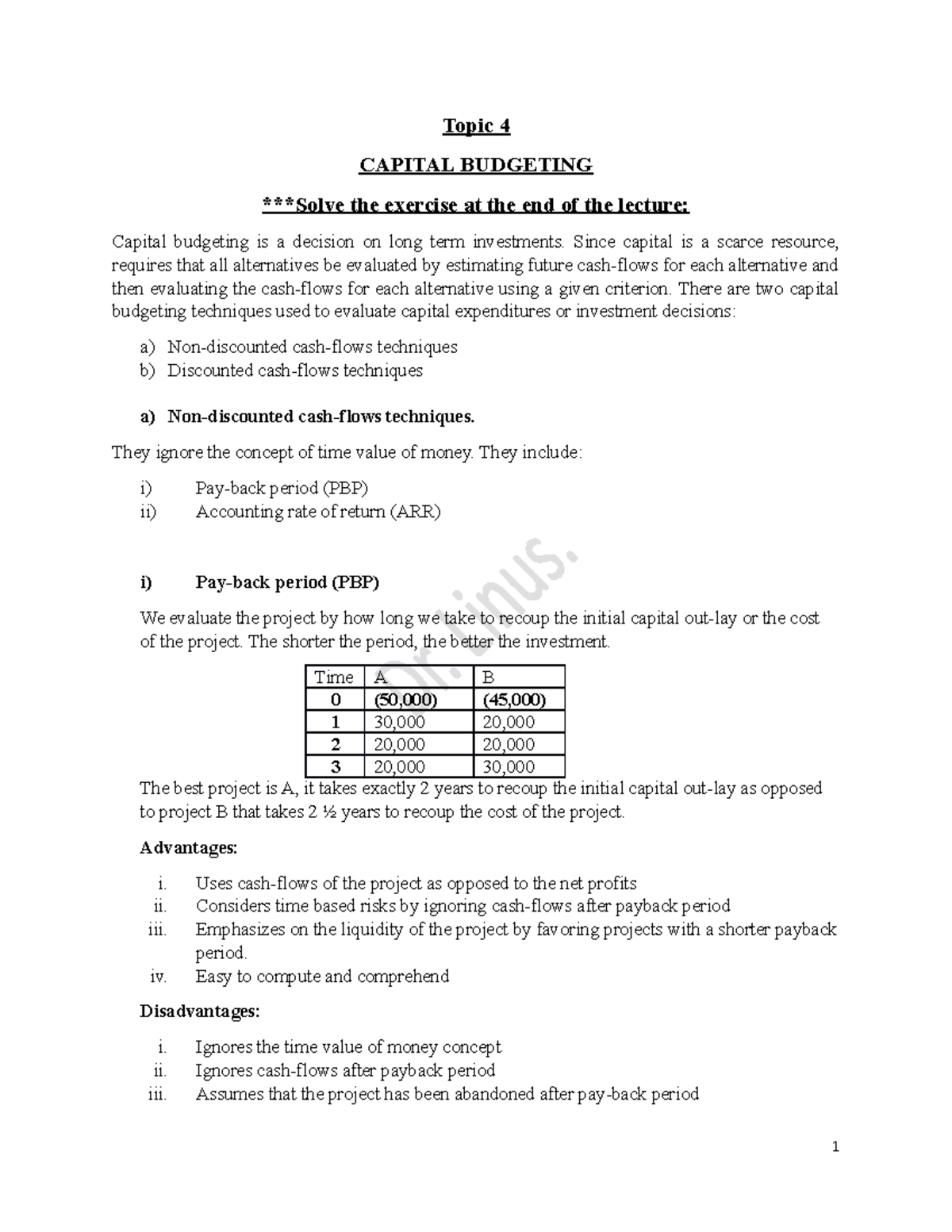Capital Budgeting to students - Topic 4 CAPITAL BUDGETING ***Solve the ...
